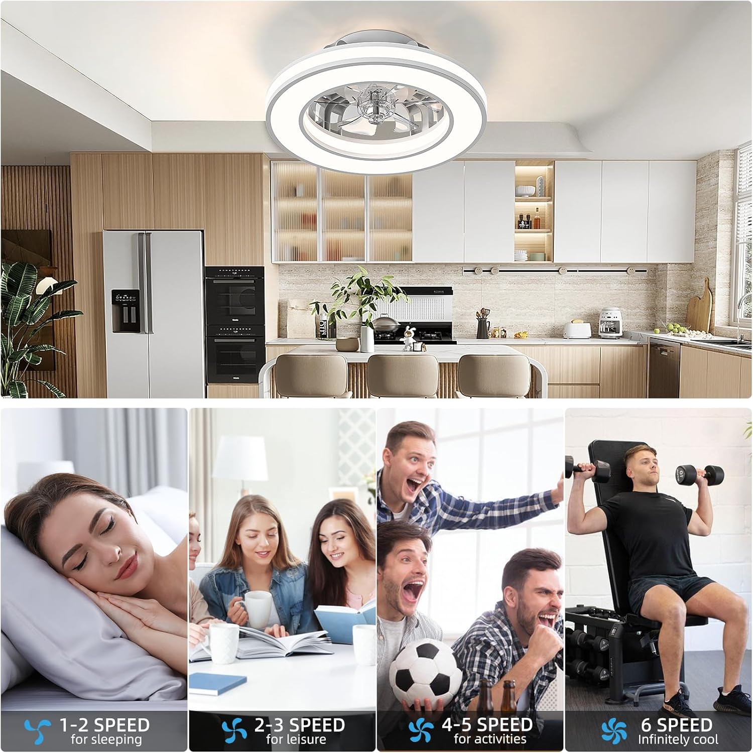 Ventilador de Techo con Luz 40.5 cm, Ventilador Silencioso de 20 W, Regulable 3000K-4000K-6500K, 6 Velocidades con Control Remoto, Temporizador, Memoria de Luz, Ventilador Reversible