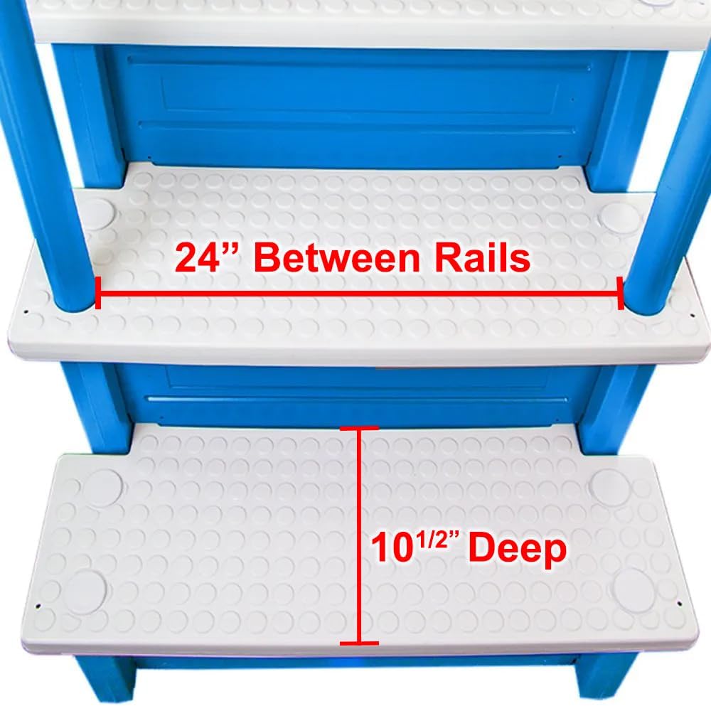 Escalones antideslizantes Aqua Select para piscinas elevadas | Azul | Para piscinas sobre tierra | Se pueden montar en terrazas de 48