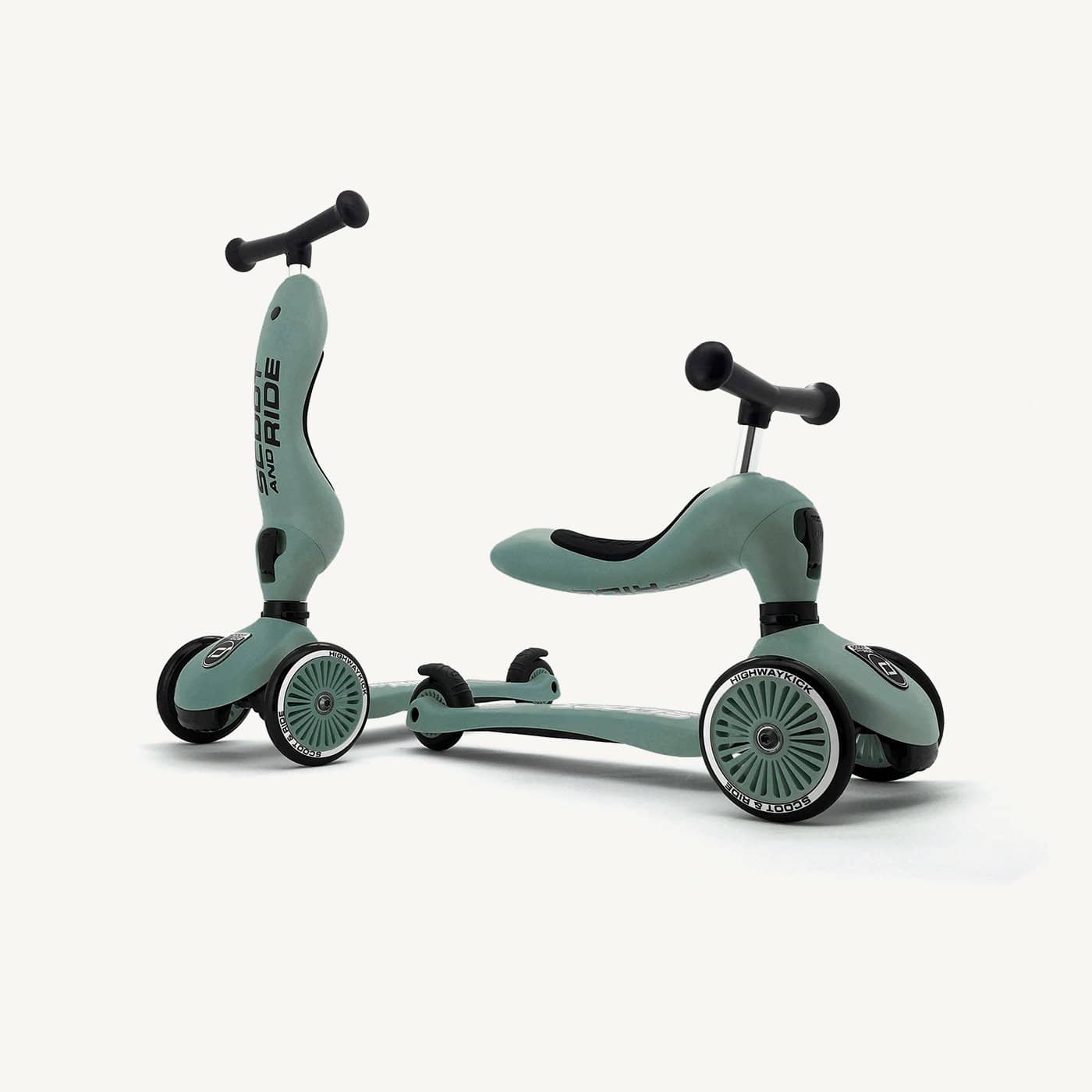 2025 Scoot and Ride Bicicleta sin pedales y Patinete 2 en 1 – Highwaykick 1 – Forest