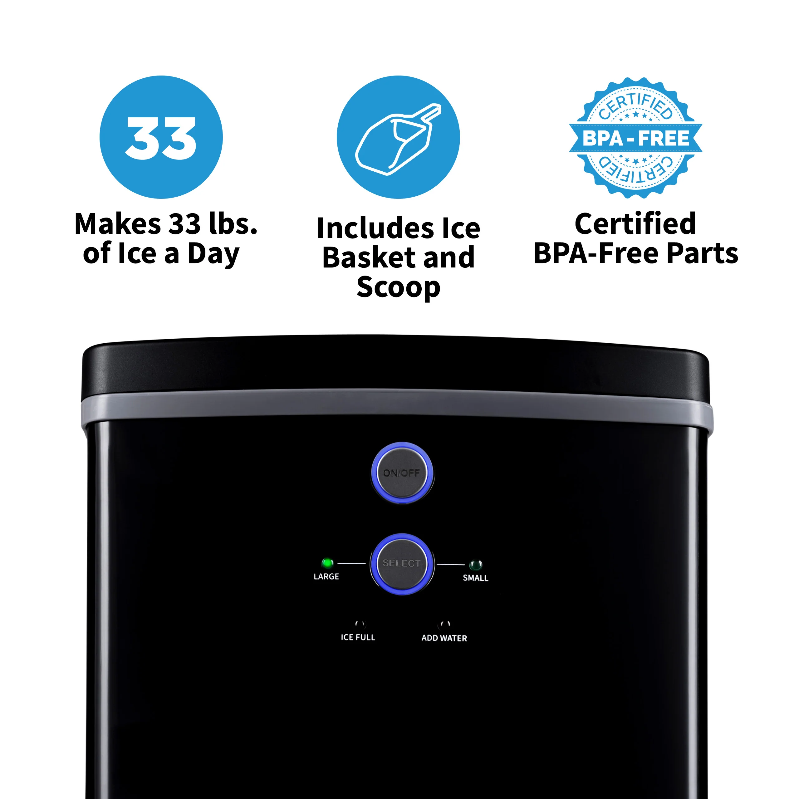 2025 Máquina de hielo de mostrador Newair® – Cubitos en forma de bola, 15 kg/día – Negro