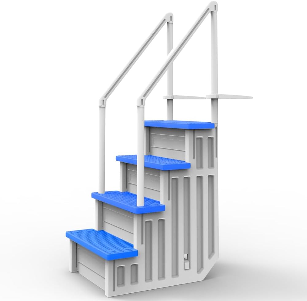 Escalones antideslizantes Aqua Select para piscinas elevadas | Azul | Para piscinas sobre tierra | Se pueden montar en terrazas de 48