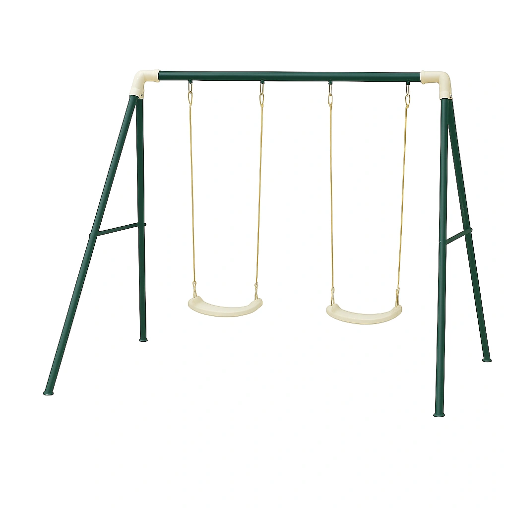 Columpio doble verde con asiento de plástico, acero, apto para jardín, 2x1,5x1,8m