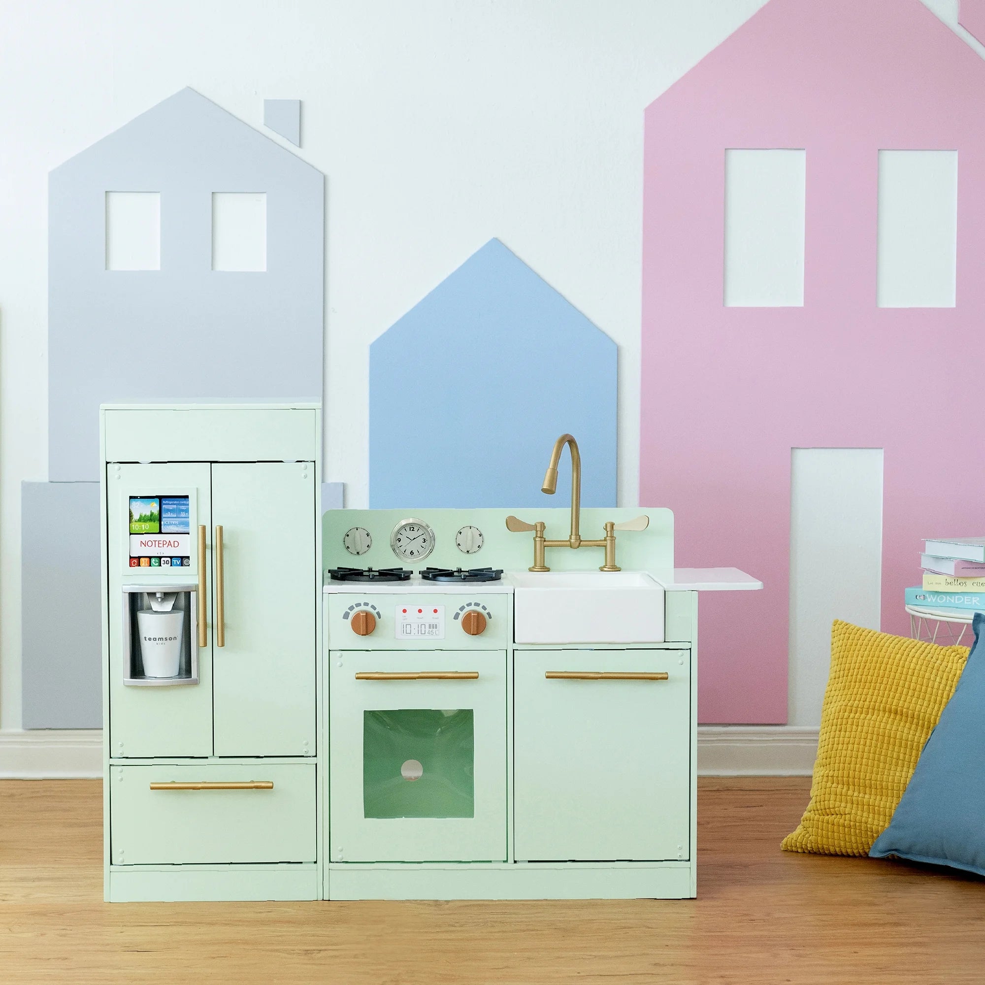 2025 Cocina de Juguete Teamson Kids Little Chef Charlotte con Refrigerador Independiente, Unidad de Cocina Separada y Características Interactivas, Mint