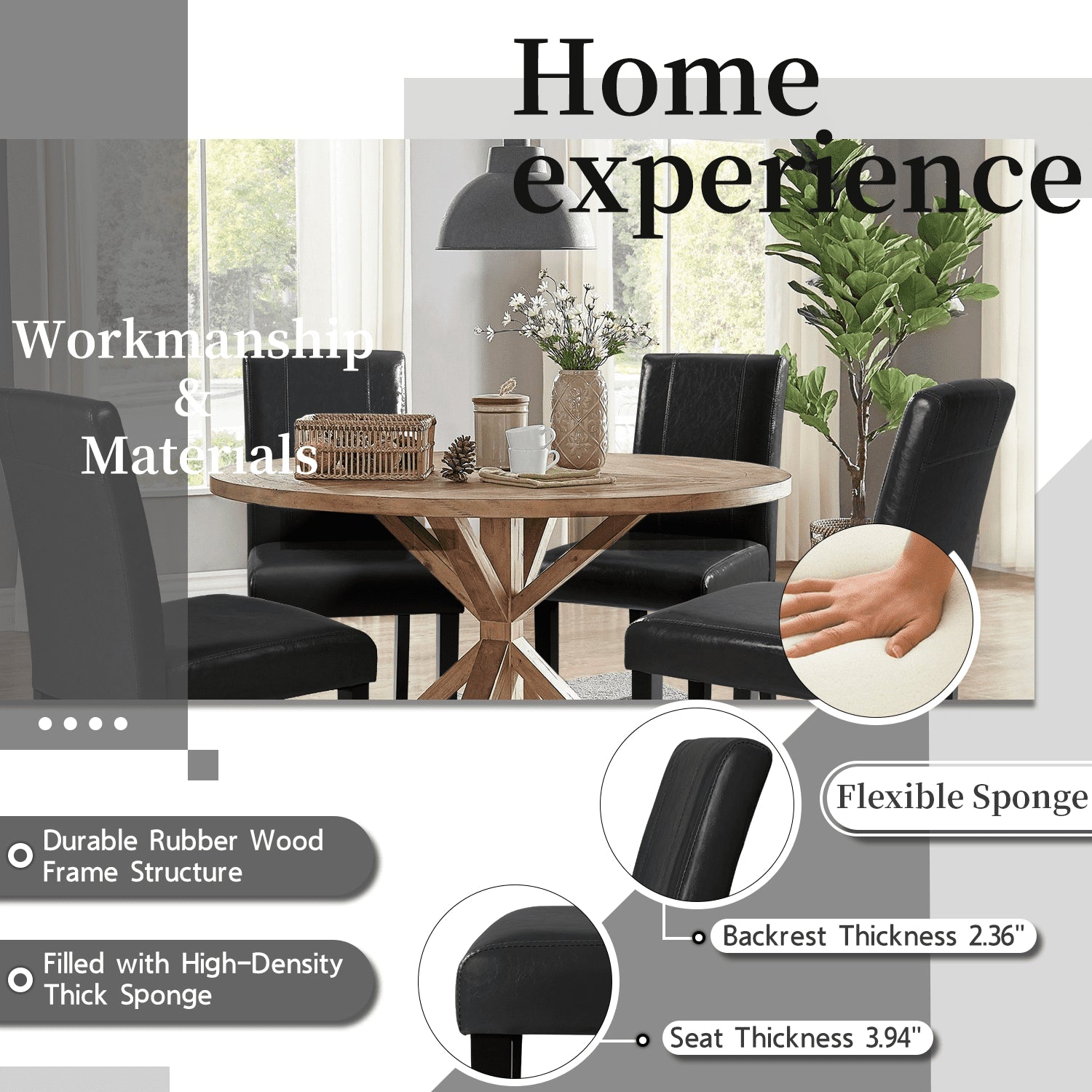 2025 Set de 4 Sillas de Comedor Lacoo Estilo Urbano con Asiento de Cuero PU y Patas de Madera, Color Negro