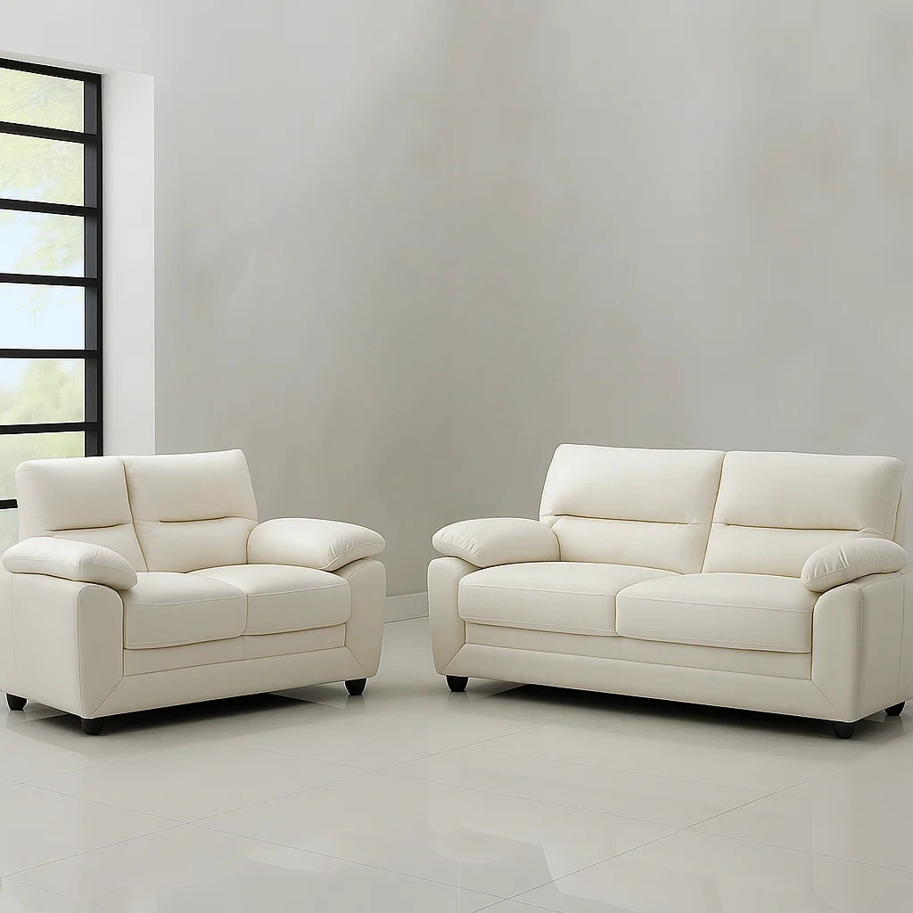 Conjunto sofás 2 y 3 plazas blancos de piel sintética para salón 201×82×88 cm y 163×82×88 cm - VNEUTo6ga8oF