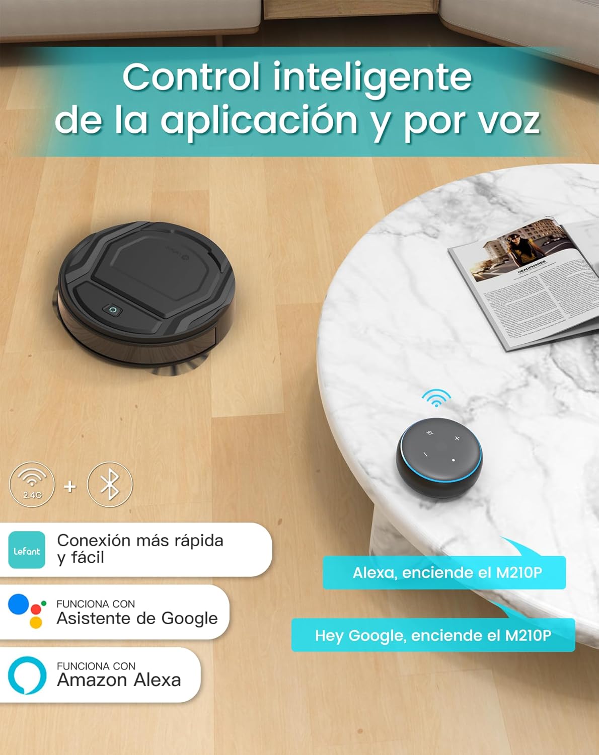 Robot Aspirador LEFANT M210 Pro 2200Pa, 120 Minutos de Autonomía, WiFi/App/Alexa, Sensor Mejorado Anti-Colisión y Anti-Caída, Navegación Inteligente, Delgado y Silencioso, 6 Modos de Limpieza