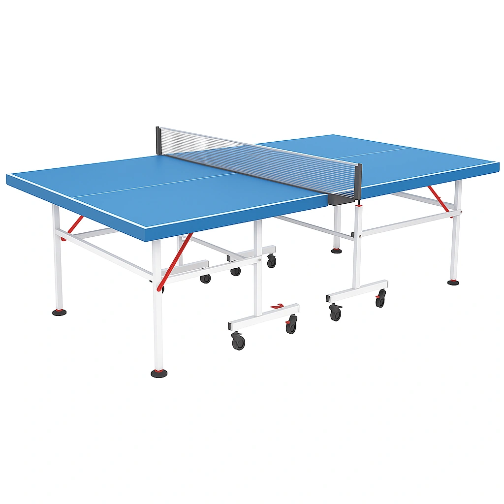 Mesa de ping pong azul y blanca, con ruedas, de acero, para exterior 274x152.5x76 cm