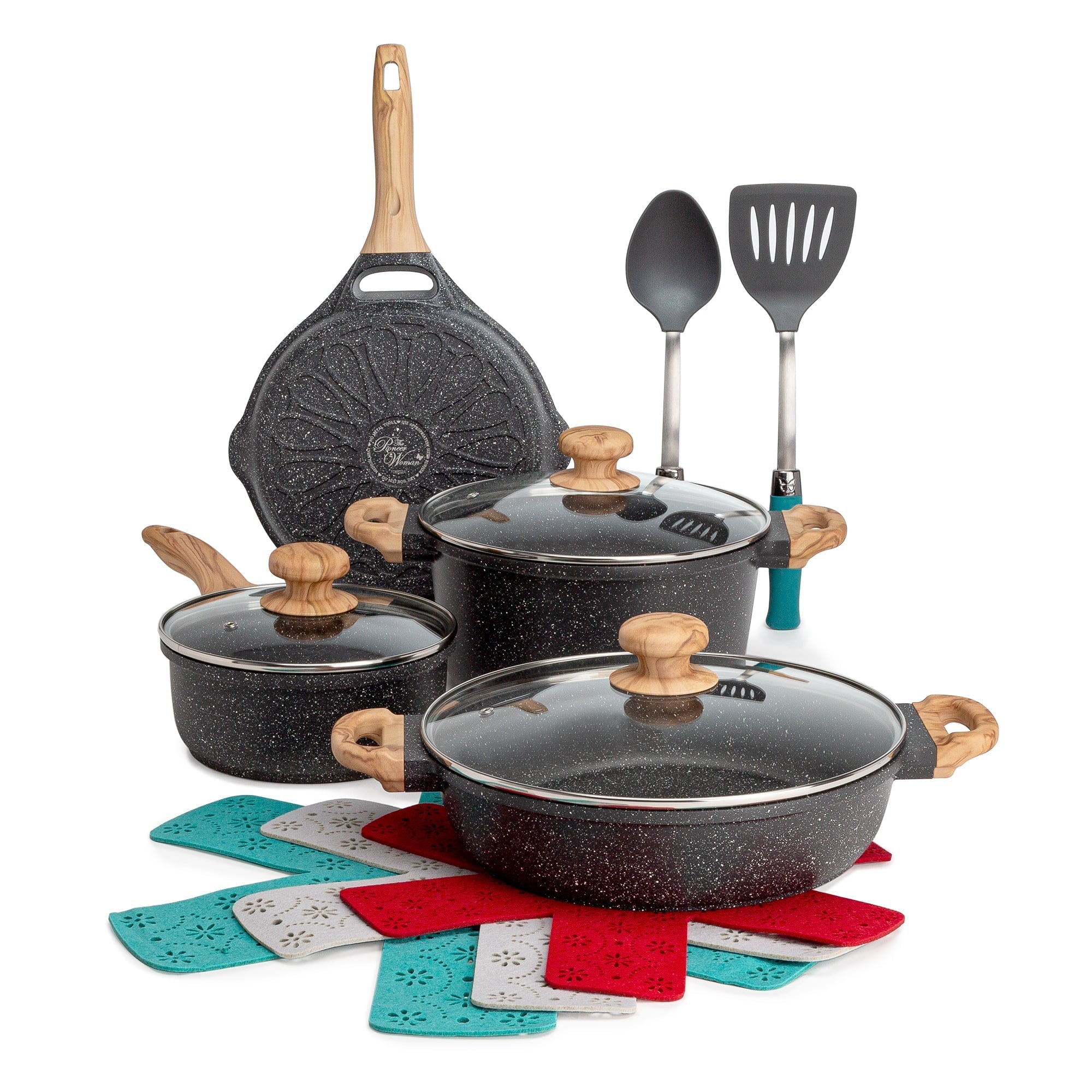 2025 Juego de Utensilios de Cocina de Aluminio Fundido de 12 Piezas The Pioneer Woman Prairie Signature, Charcoal Speckle