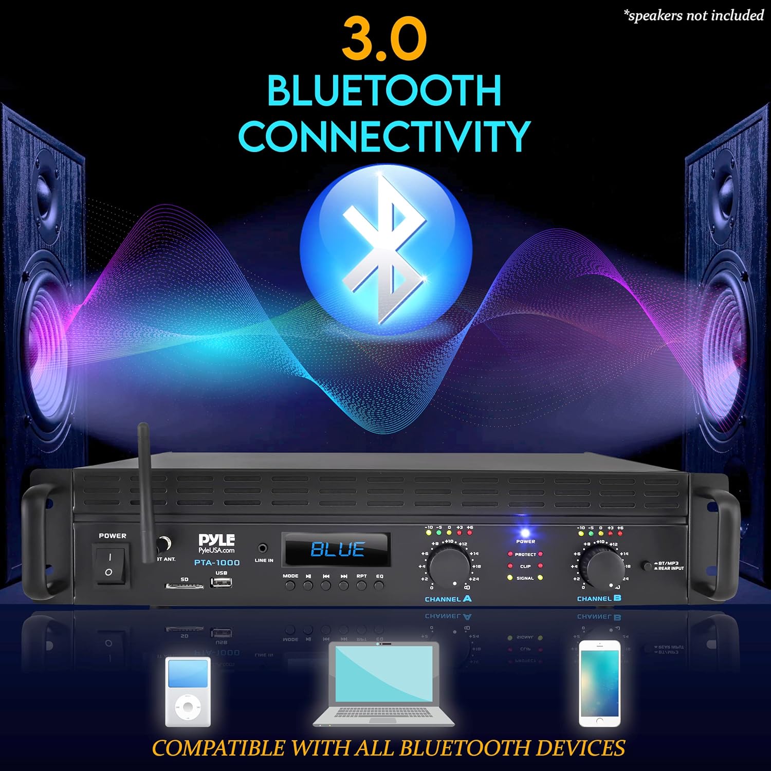 2025 Amplificador Bluetooth de 2 Canales – 2000 W en Modo Puente, Amplificador de Audio Profesional para Rack de Estudio, Conectividad TRS/XLR, Pantalla LCD, Refrigeración por Ventilador