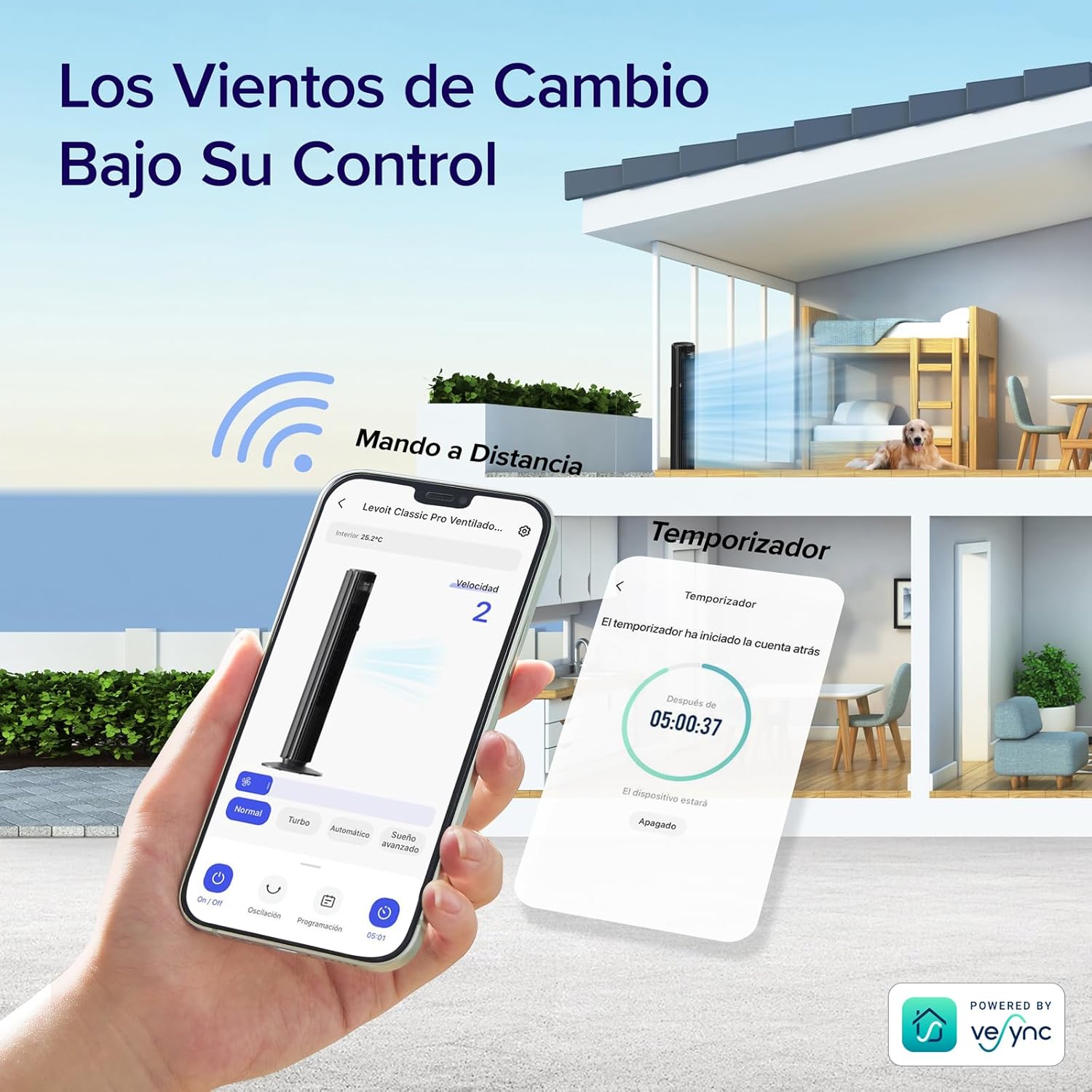 Ventilador de Torre LEVOIT 20dB con Control Remoto, 7.9 m/s con Motor DC, Ventilador Silencioso de 26W con Modo Sueño, 4 Modos y 12 Velocidades, Temporizador de 12H, Pantalla LED, Oscilación de 90°, Blanco