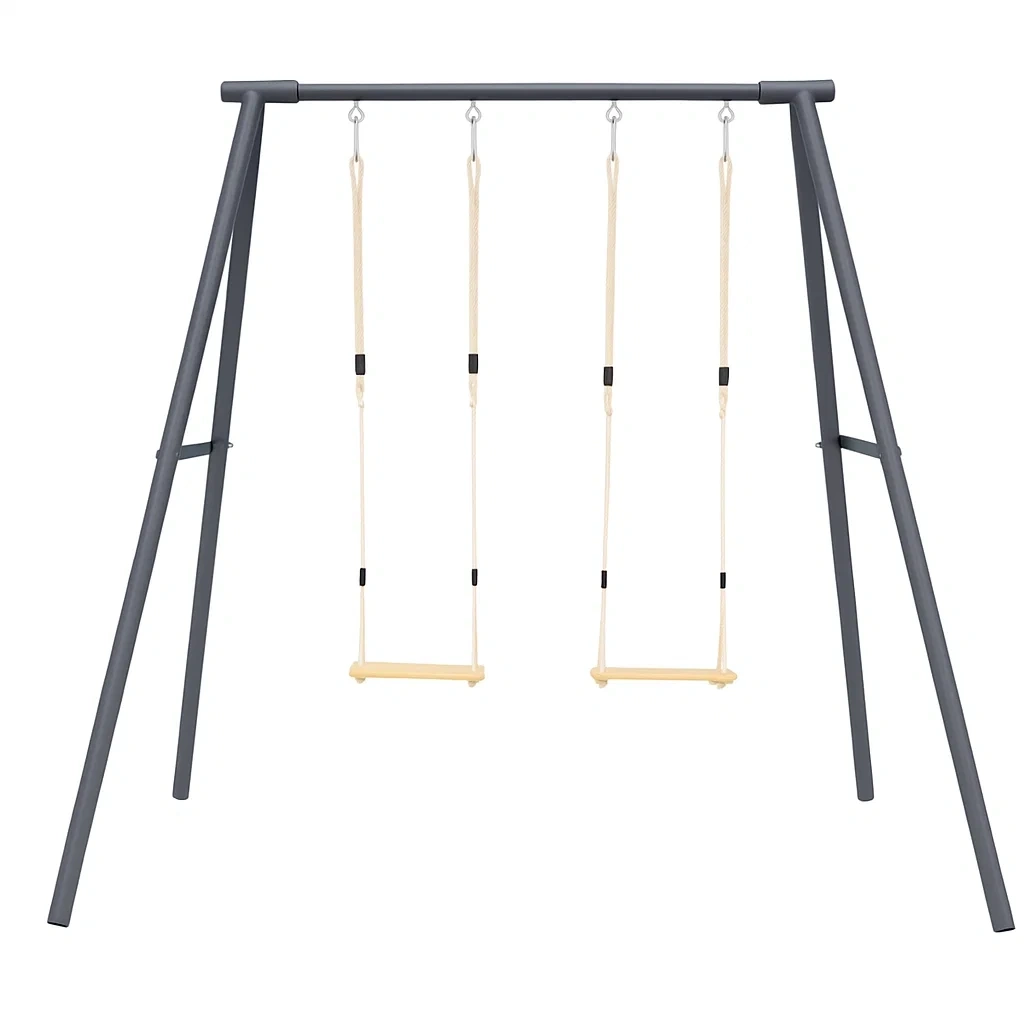 Columpios infantiles 210x160x195 cm Gris/Madera Acero/Madera - SbBqqoEP29fU