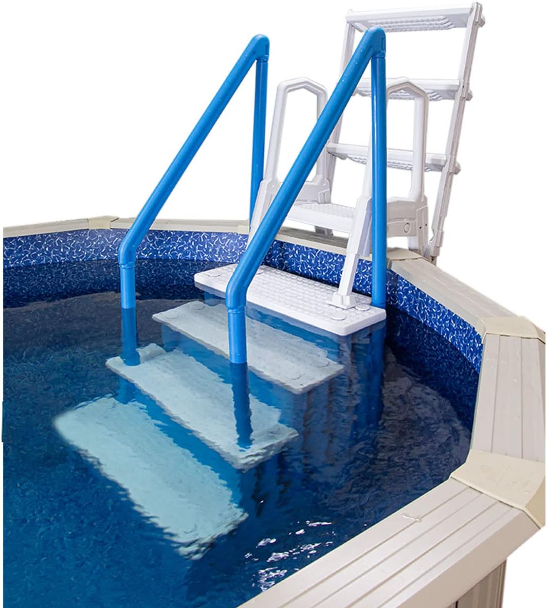 Escalones antideslizantes Aqua Select para piscinas elevadas | Azul | Para piscinas sobre tierra | Se pueden montar en terrazas de 48