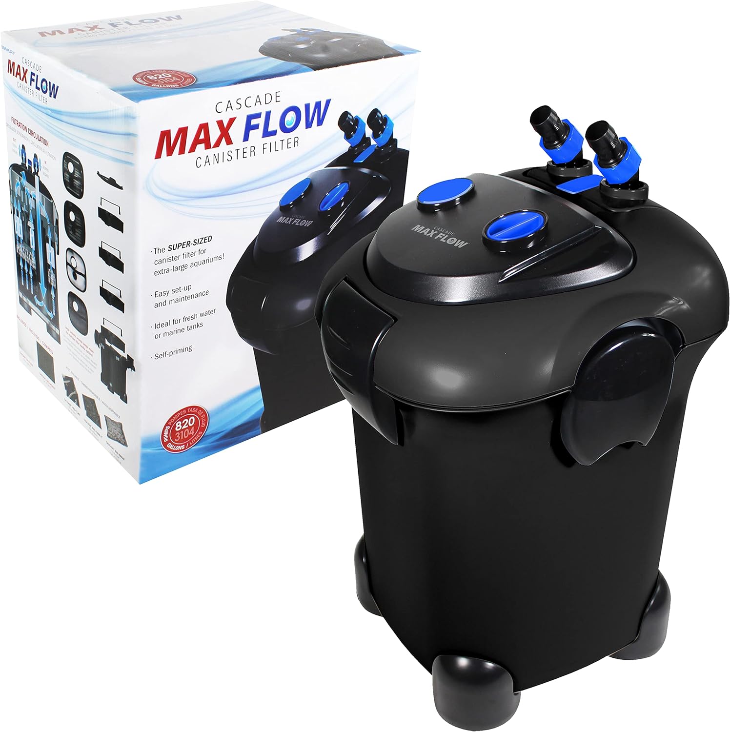 2025 Filtro Canister Cascade Max Flow para Acuarios – Ideal para Peceras Extra Grandes – Perfecto para Acuarios de 250+ Galones – 820 Galones por Hora (GPH)