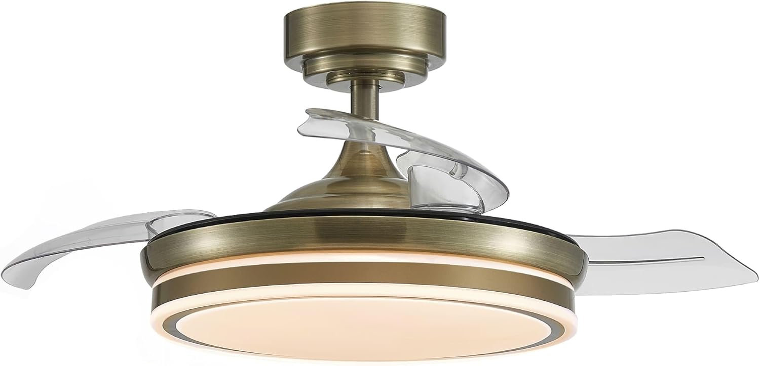 wonderlamp – Ventilador de Techo con Luz LED Pearl Mini, Aspas Retráctiles, Motor DC Muy Silencioso, 3 Temperaturas de Color Regulables, 46W, Blanco