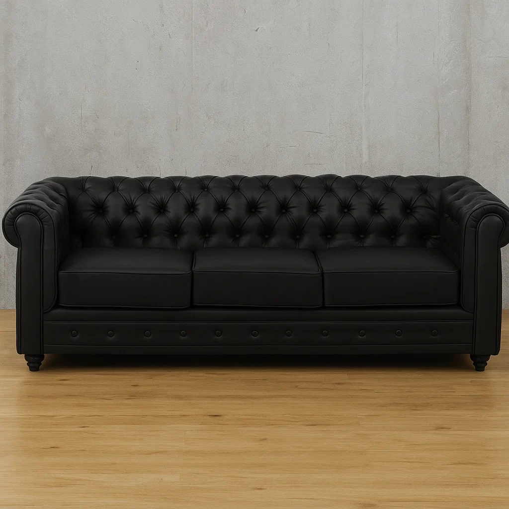 Sofás Chesterfield - Sofá de 3 plazas - Negro - Piel sintética - Para salón - 205×88×72 cm - WVph3JtpH9yU