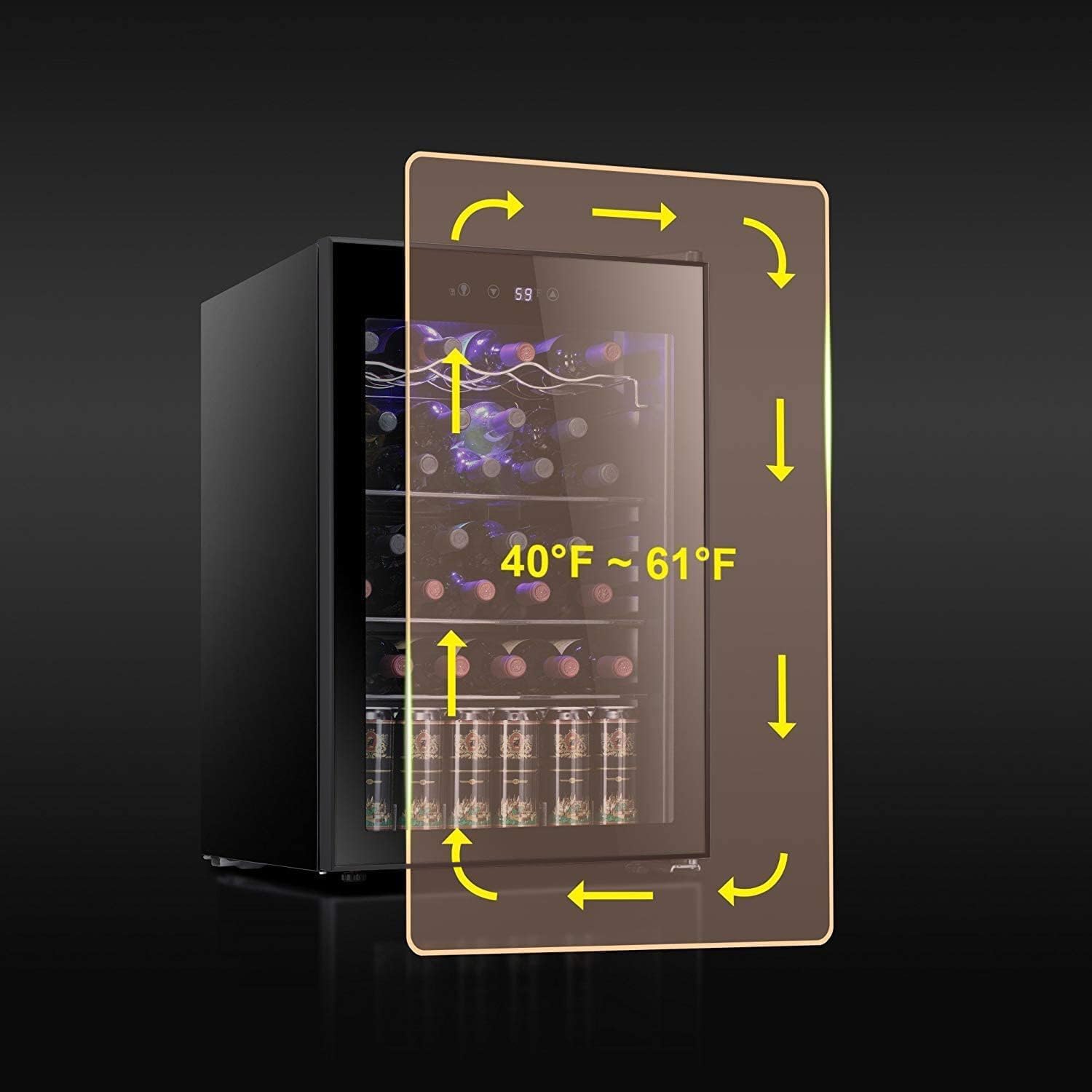 Antarctic Star Enfriador de Vino para 36 Botellas / Refrigerador de Bebidas, Mini Bodega, Refrigerador para Cerveza y Refrescos, Operación Silenciosa con Compresor, Temperatura Ajustable, Independiente, Color Negro, 4.4 pies cúbicos