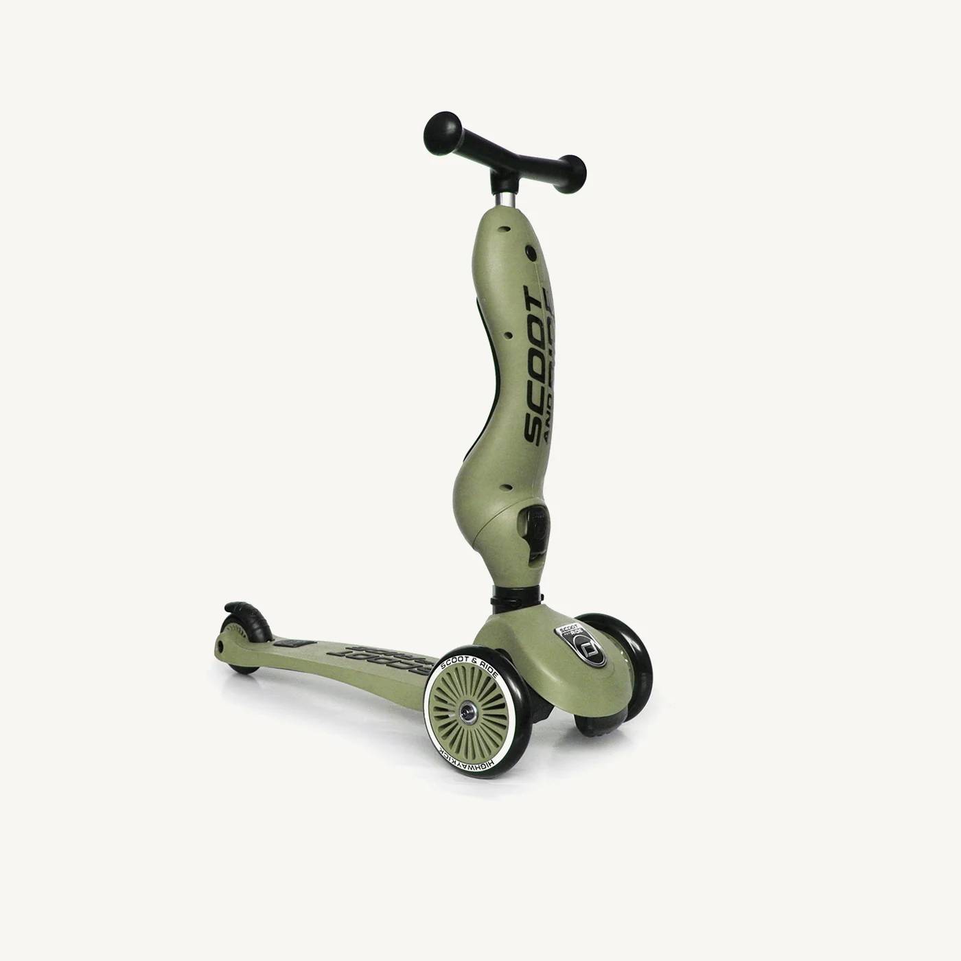 2025 Scoot and Ride Bicicleta sin pedales y Patinete 2 en 1 – Highwaykick 1 – Oliva