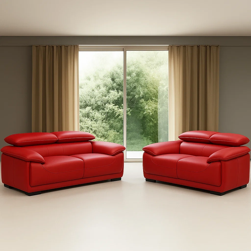Conjunto sofás 3 y 2 plazas rojo piel para salón 204×97×75 cm y 170×97×75 cm - eN5nJPLXhKfi