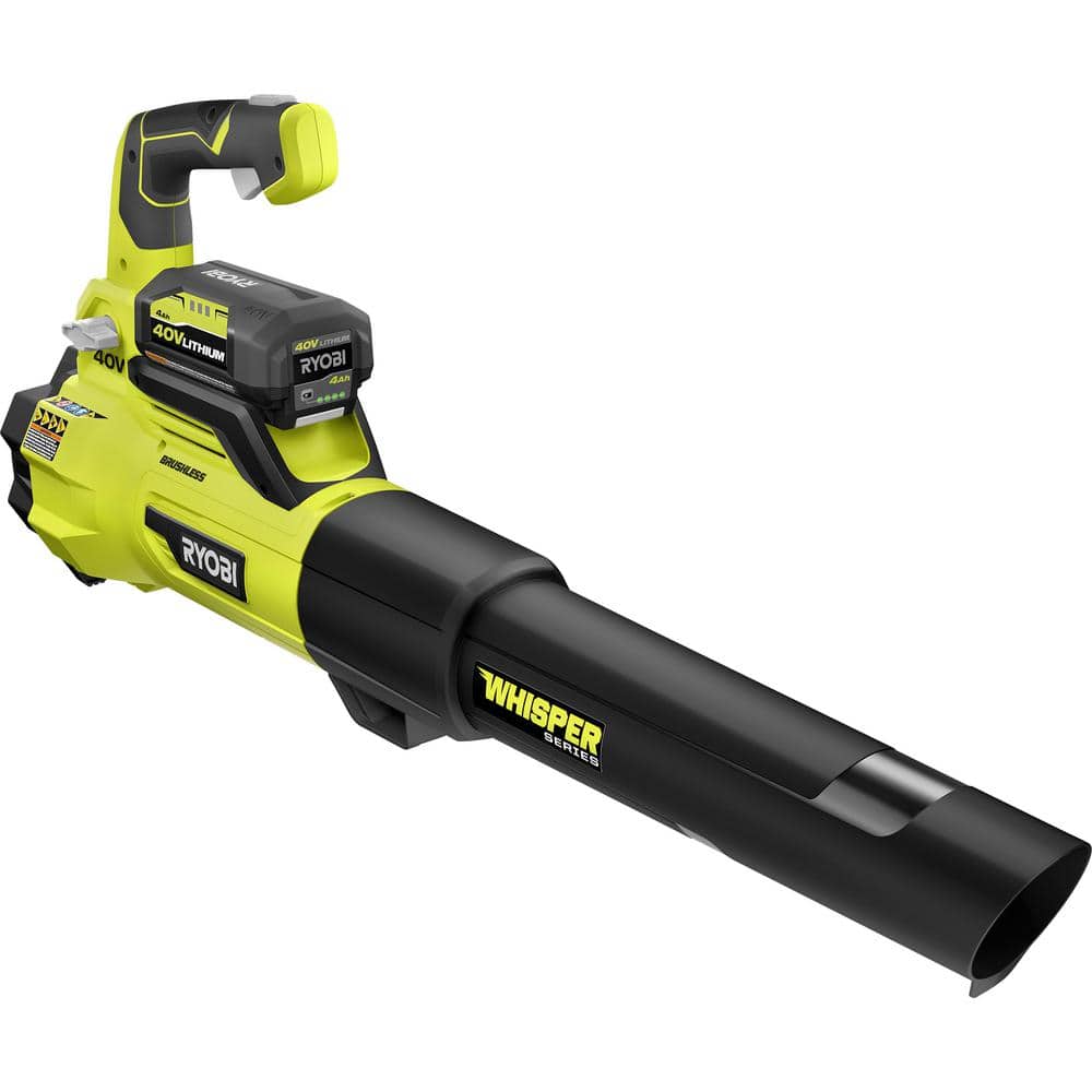 2025 Soplador de Mano RYOBI 40V Brushless 125 MPH 550 CFM de la Serie Whisper con Batería de 4.0 Ah y Cargador RY40470