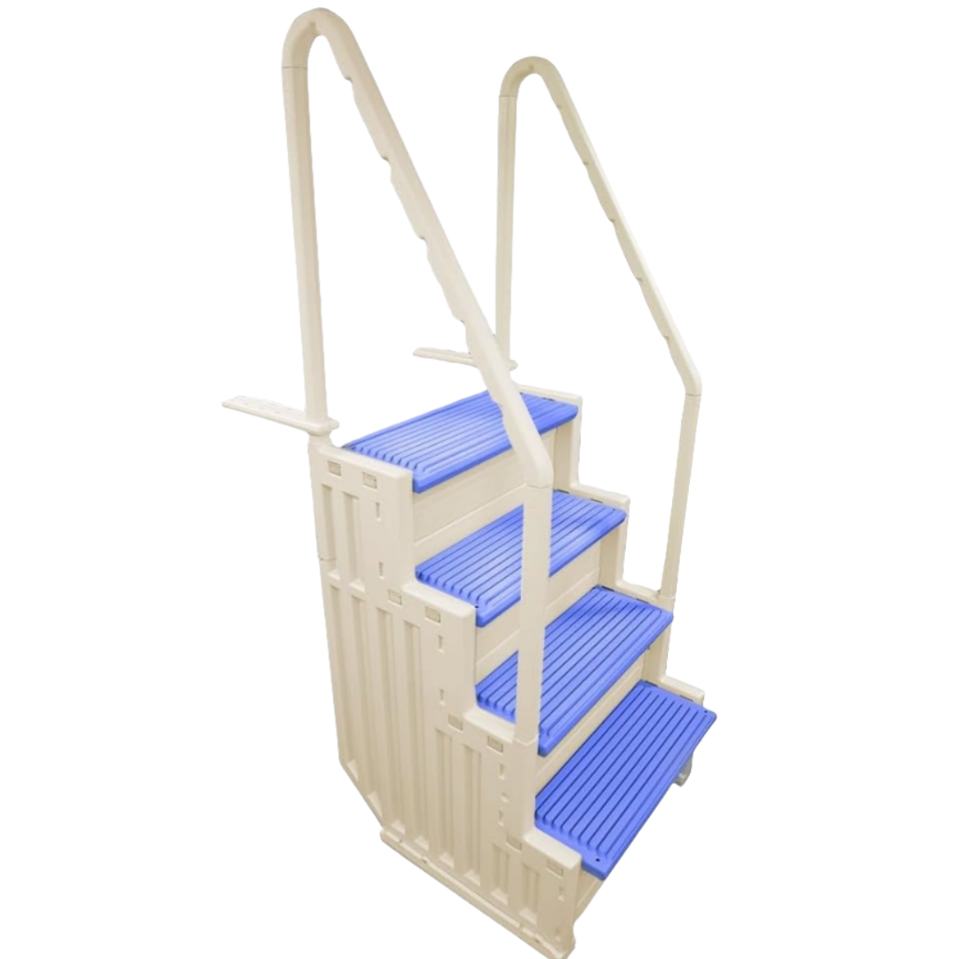 Escalones antideslizantes Aqua Select para piscinas elevadas | Azul | Para piscinas sobre tierra | Se pueden montar en terrazas de 48
