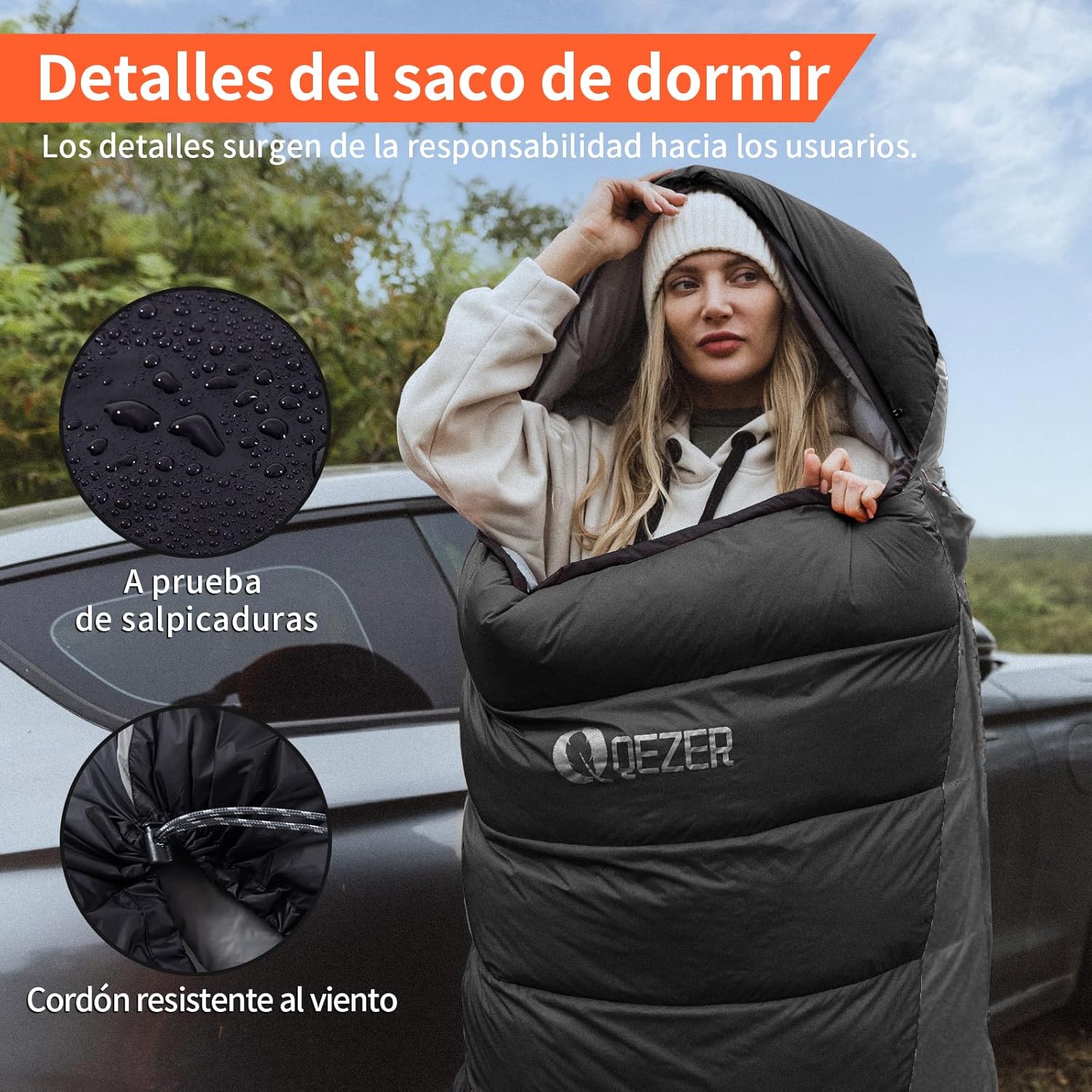 QEZER Saco de Dormir Plumón 220 cm x 80 cm 8 ~ -3 ℃ Saco de Dormir 4 Estaciones Ultraligero Adultos y Niños,Sleeping Bag para Camping y Senderismo