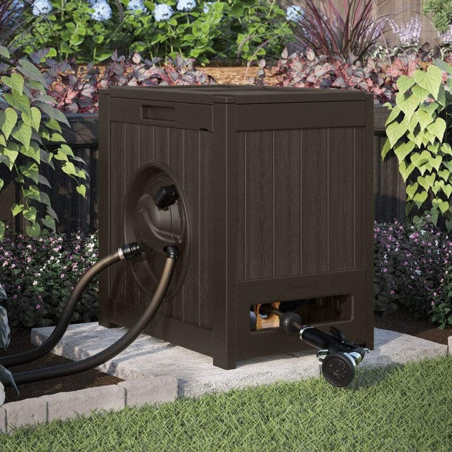 2025 Suncast 125' Aquawinder Carrete de Manguera de Jardín con Rebobinado Automático a Motor Hidrálulico, Java (Paquete de 2)