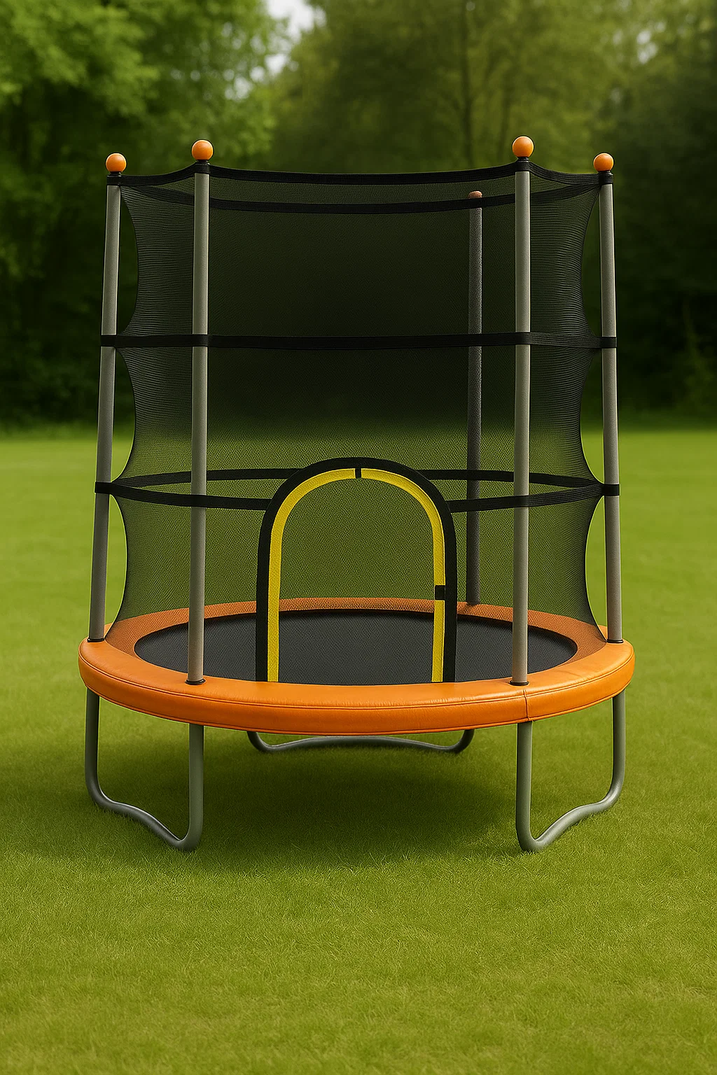 Trampolín infantil redondo negro y naranja de pvc y acero para jardín 183x183x210 cm QxvjzuY130iP