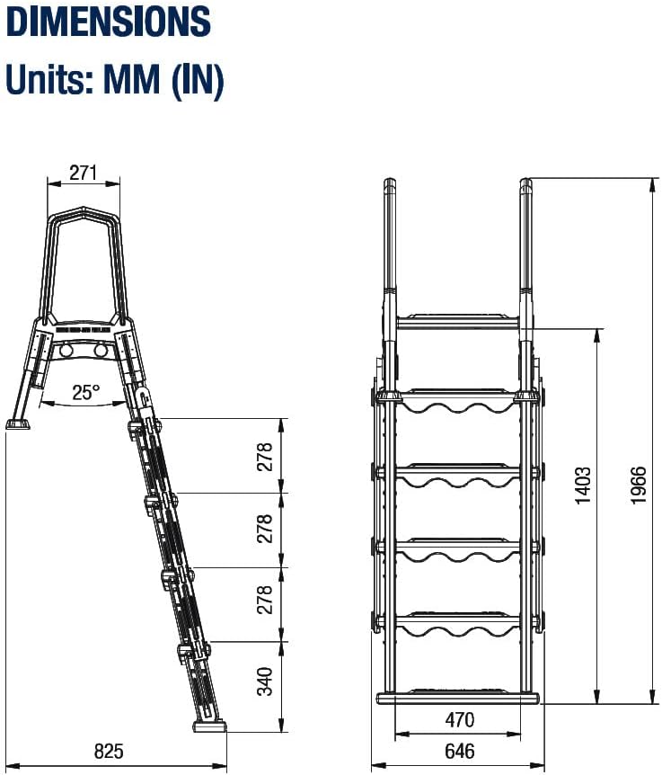 Escalones antideslizantes Aqua Select para piscinas elevadas | Azul | Para piscinas sobre tierra | Se pueden montar en terrazas de 48