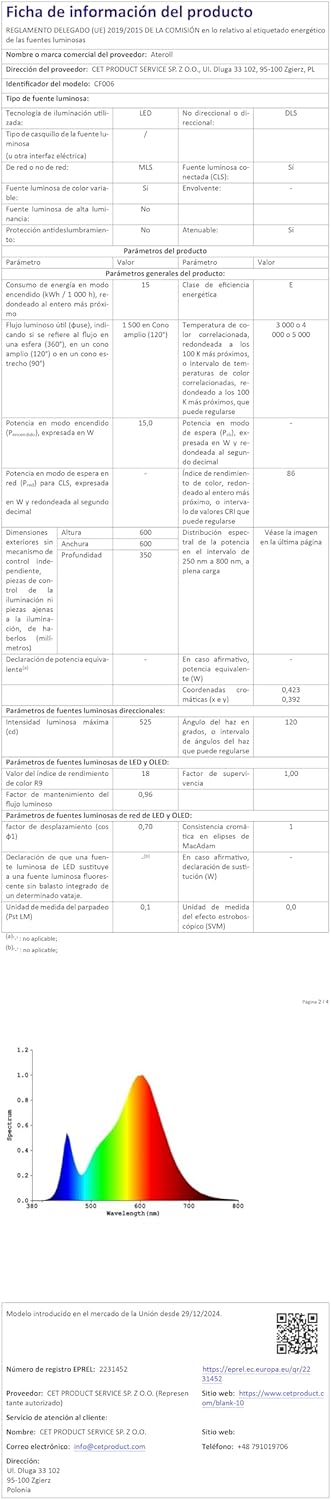 Ventilador de techo con luz Ateroll, Ø61 cm, LED regulable 3CCT (3000K-4000K-5000K), 1500LM, con control remoto, 6 velocidades, temporizador, ideal para sala y dormitorio
