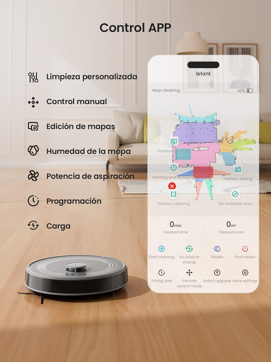 Robot Aspirador LEFANT M210 Pro 2200Pa, 120 Minutos de Autonomía, WiFi/App/Alexa, Sensor Mejorado Anti-Colisión y Anti-Caída, Navegación Inteligente, Delgado y Silencioso, 6 Modos de Limpieza