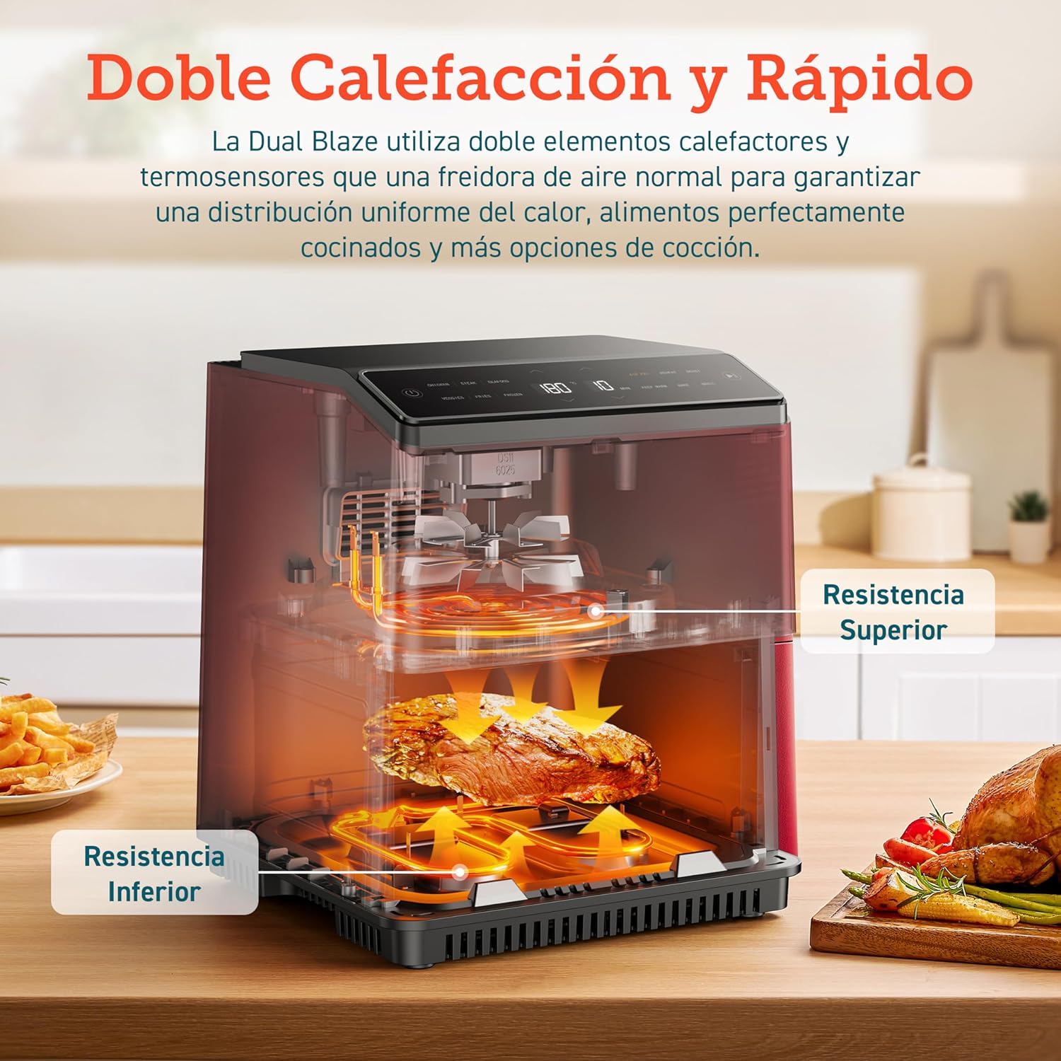 COSORI Freidora Inteligente Sin Aceite 6.4L, Freidora de Aire con Doble Calentamiento, Sin Revolver ni Precalentar, con Recetas en Español y 12 Programas, Gris Oscuro, Modelo CAF-P583S