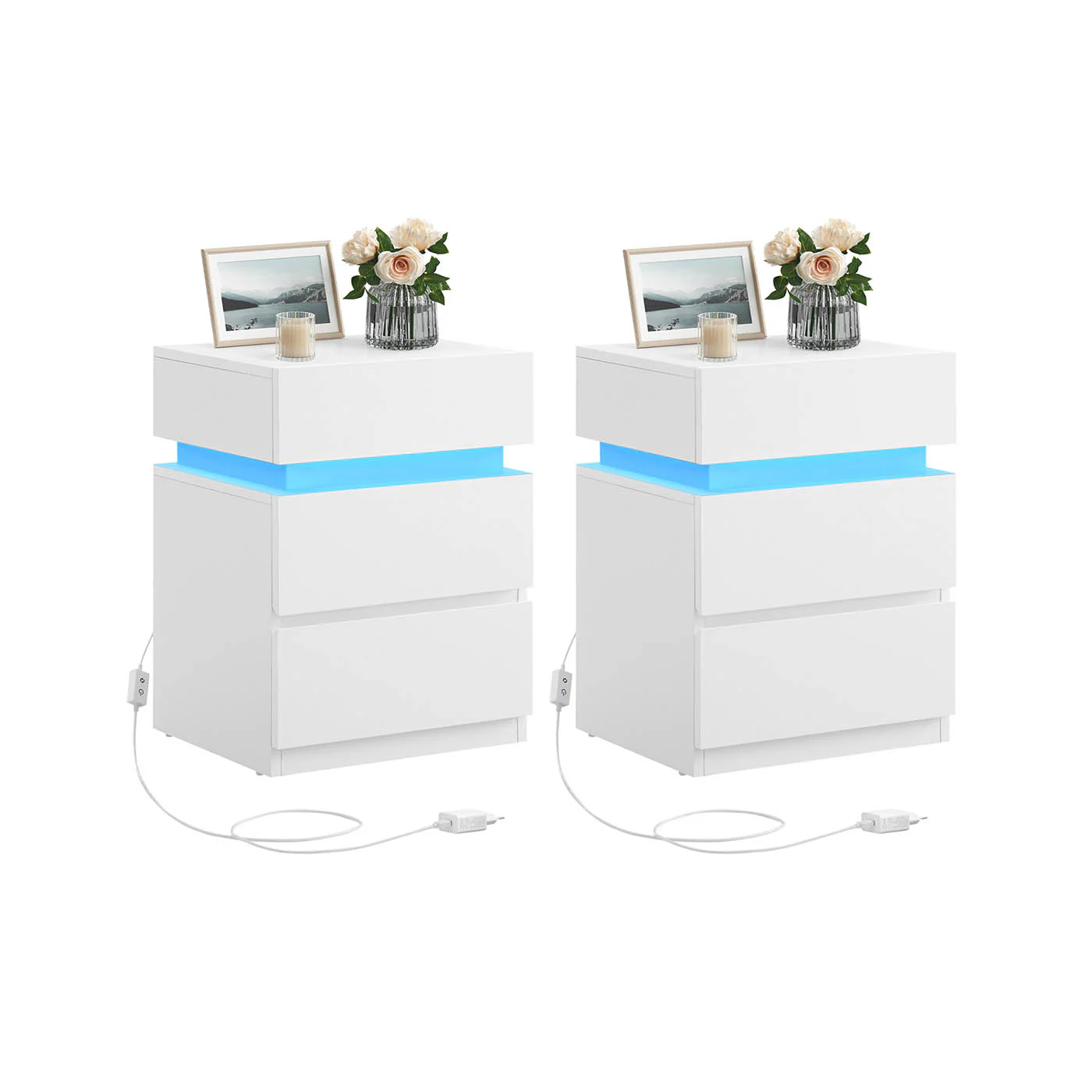 Mesita de Noche con Tira de Luz LED Multicolor Variable