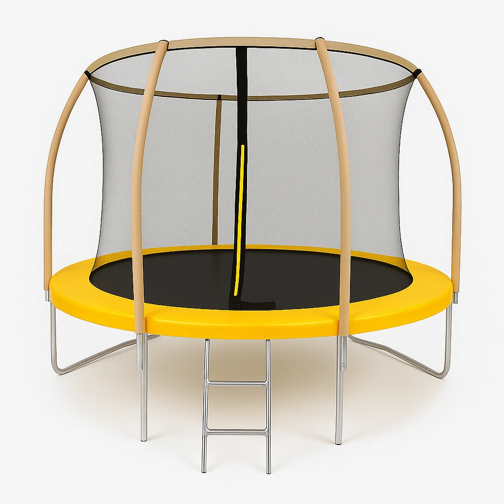 Trampolín redondo con red de seguridad y escalera, amarillo, material metálico, para exteriores 3.2x3.2x2.6m