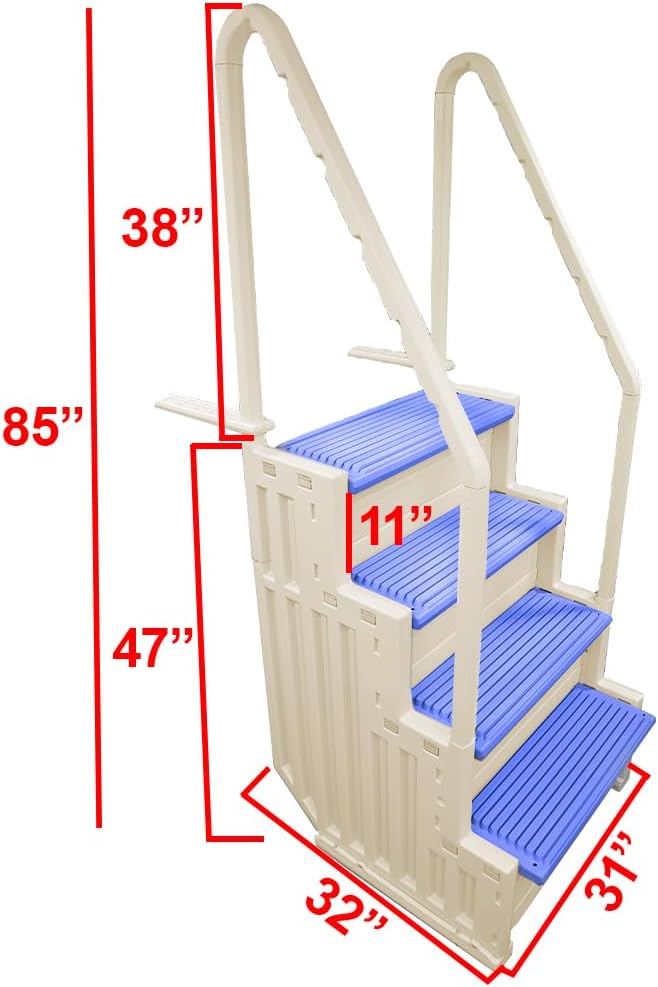 Escalones antideslizantes Aqua Select para piscinas elevadas | Azul | Para piscinas sobre tierra | Se pueden montar en terrazas de 48