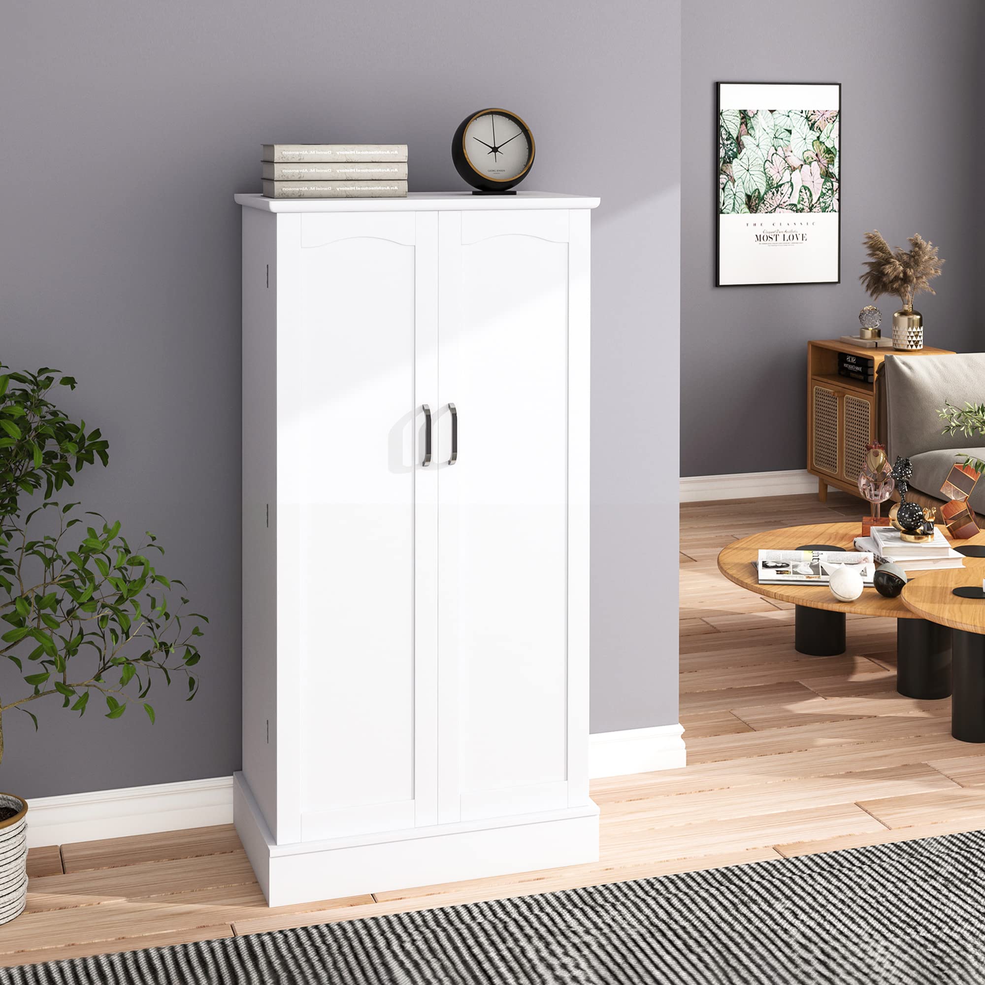 2025 Jehiatek 47” Kitchen Pantry Cabinet – White Freestanding Buffet Sideboard with Adjustable Shelves