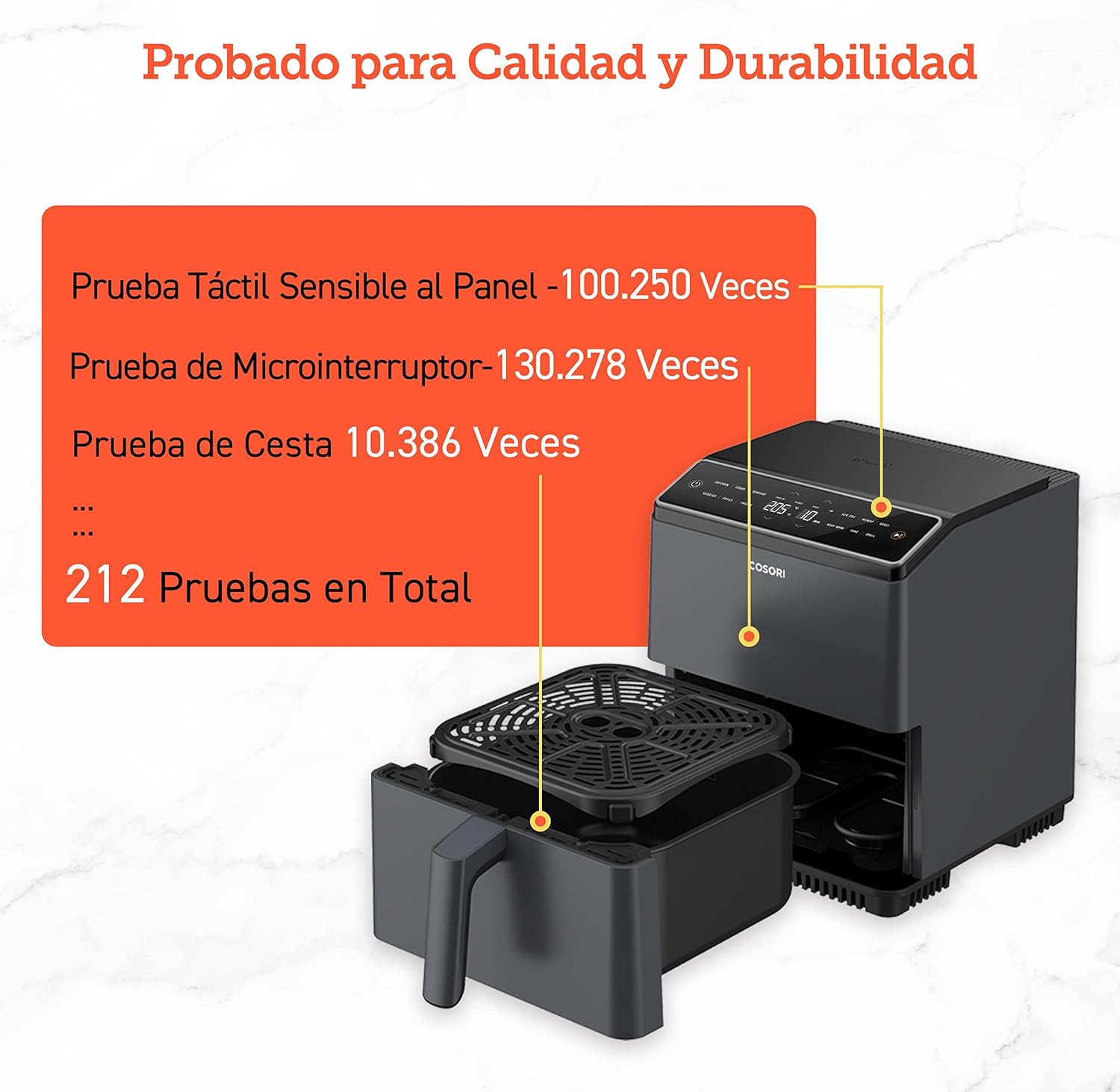 COSORI Freidora Inteligente Sin Aceite 6.4L, Freidora de Aire con Doble Calentamiento, Sin Revolver ni Precalentar, con Recetas en Español y 12 Programas, Gris Oscuro, Modelo CAF-P583S