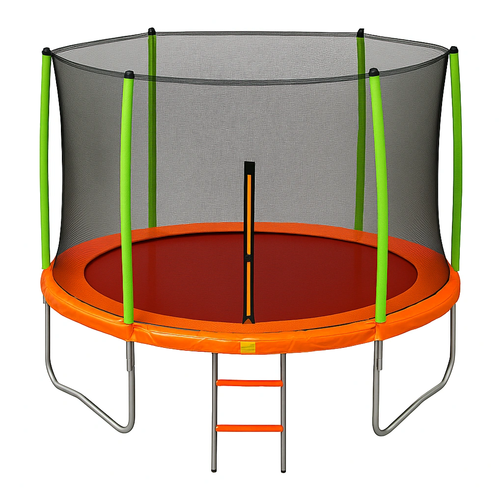Trampolín Redondo con Red de Seguridad Naranja/Verde/Negro Acero Uso Exterior 3.2x3.2x2.5m