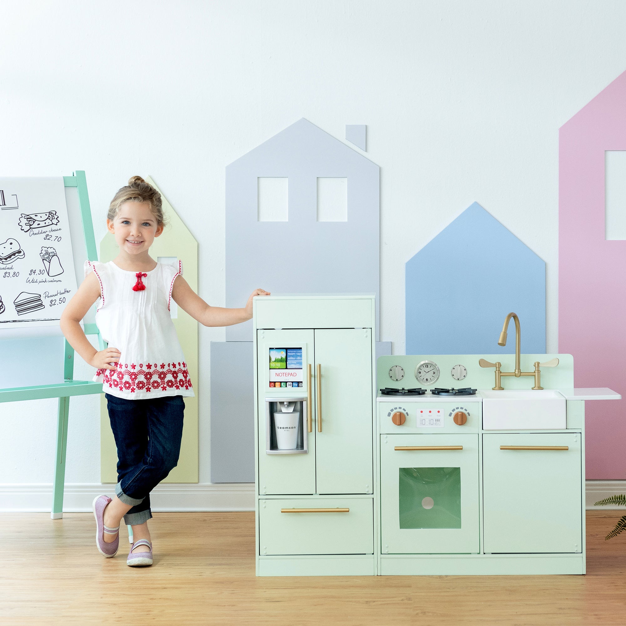 2025 Cocina de Juguete Teamson Kids Little Chef Charlotte con Refrigerador Independiente, Unidad de Cocina Separada y Características Interactivas, Mint