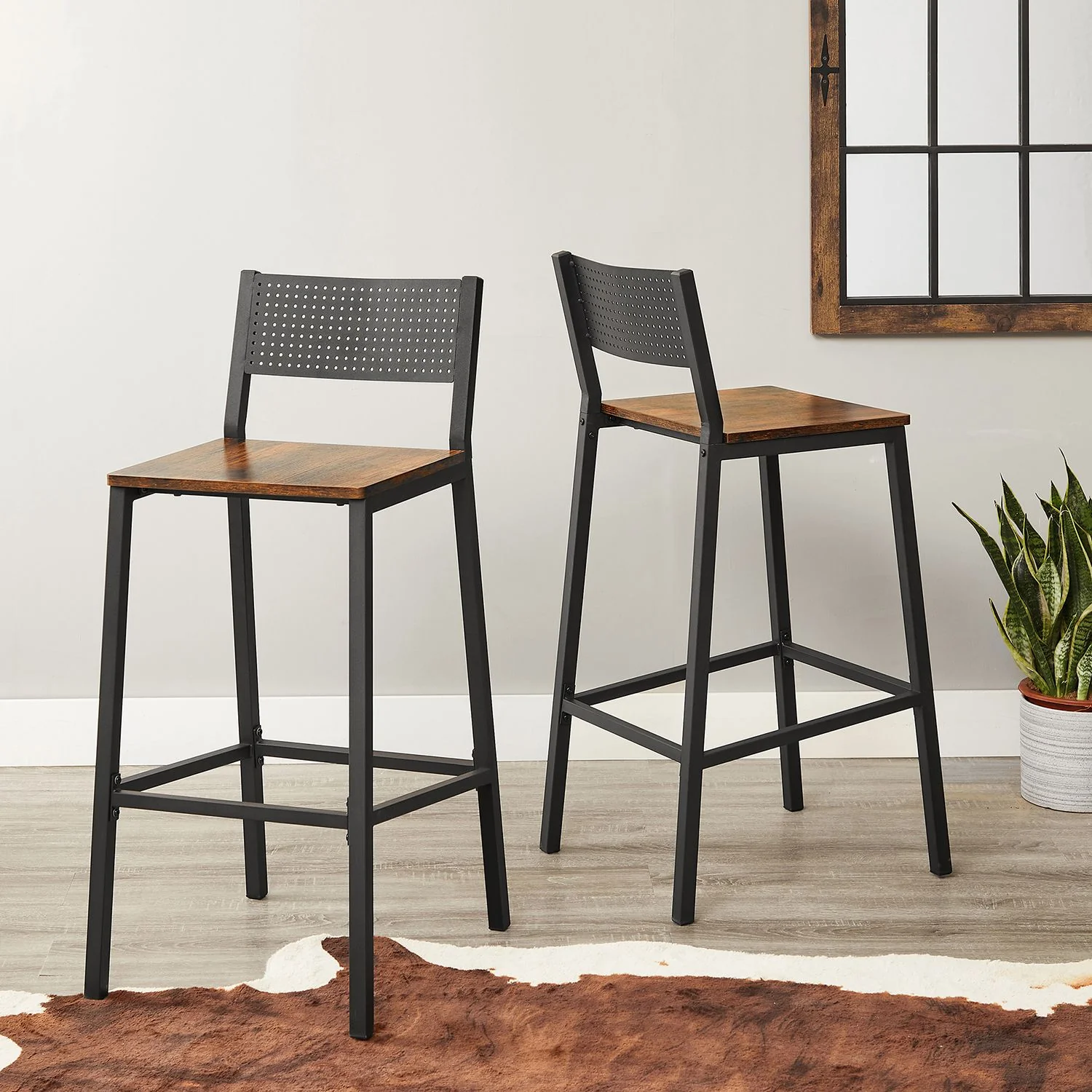 Juego de 2 Taburetes Altos de Cocina Gris Antracita y Negro