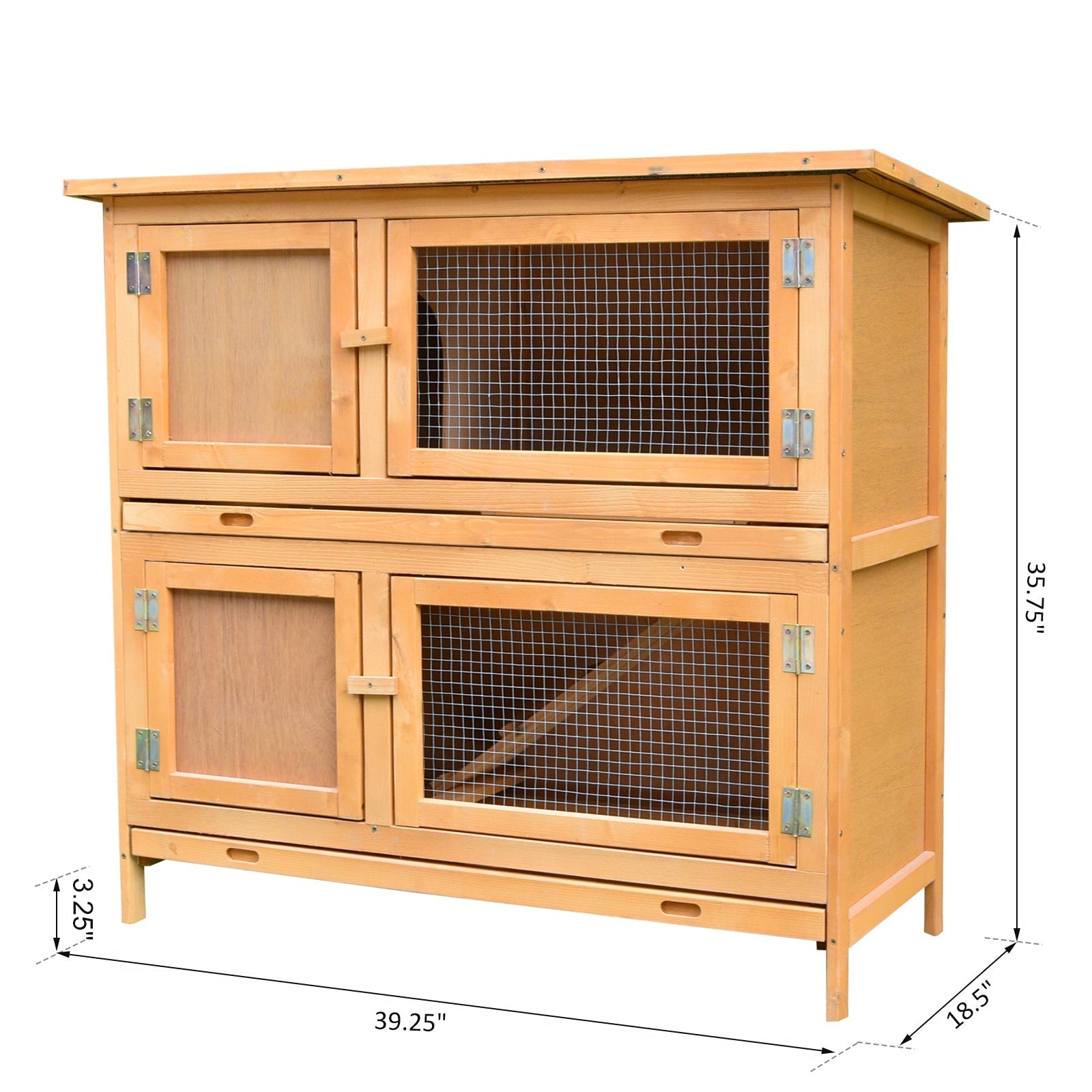 Jaula de Madera Sólida para Conejos PawHut con Dos Habitaciones Grandes, Amarilla