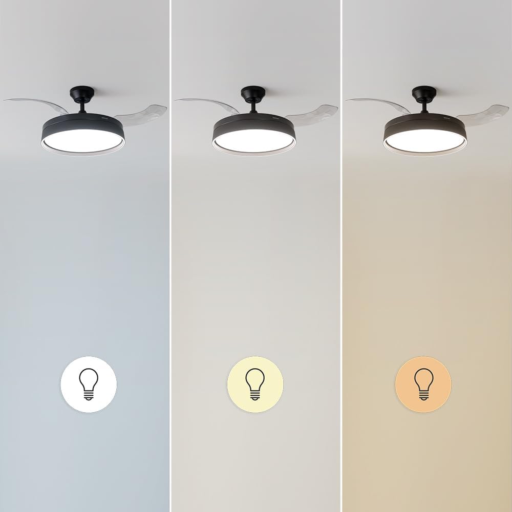 Ventilador de Techo Cecotec con Aspas Retráctiles y Lámpara Invisible EnergySilence Aero 4280 de Acero, 40 W, Diámetro 42 Pulgadas (106 cm), Temporizador, 3 Tonos de Luz, Función Verano-Invierno