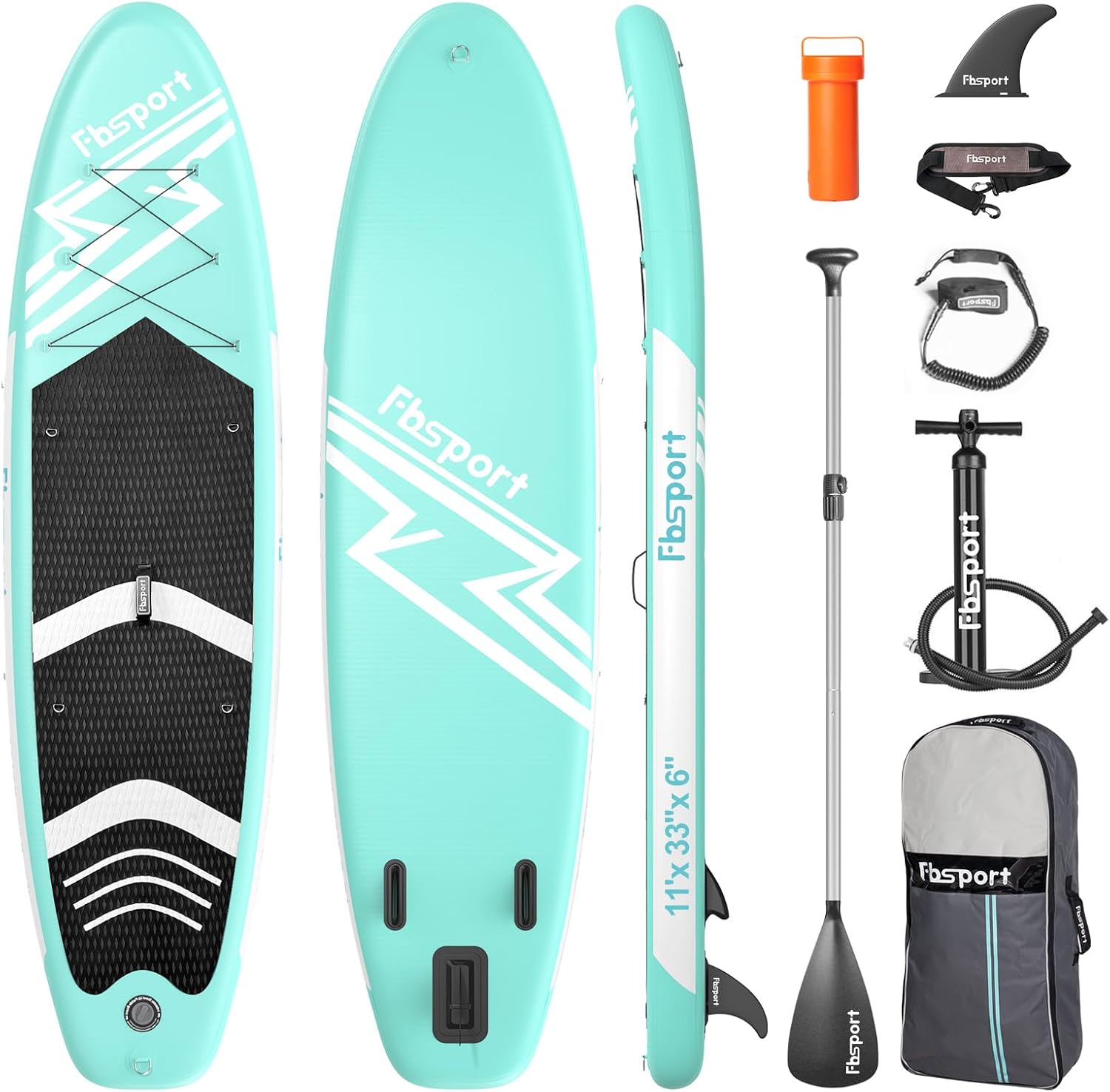 Tabla de Paddle Premium FBSPORT de 11 pulgadas, tabla de yoga con accesorios SUP y bolsa de transporte, postura ancha, control de surf, cubierta antideslizante, correa, remo y bomba para jóvenes y adultos