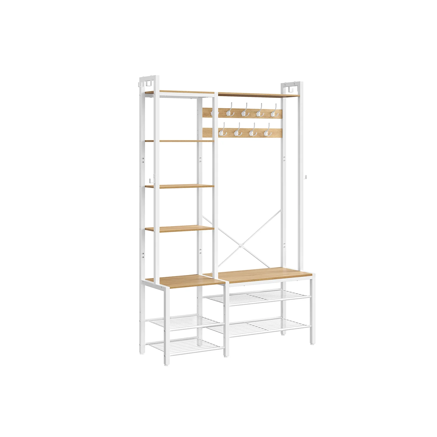 Perchero Recibidor con Banco Zapatero Gris Piedra y Negro Tinta