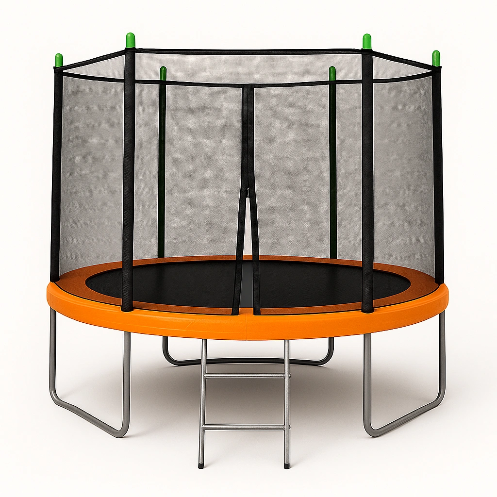 Trampolín redondo naranja con red de seguridad, de acero, para exterior 3x3x2,7m