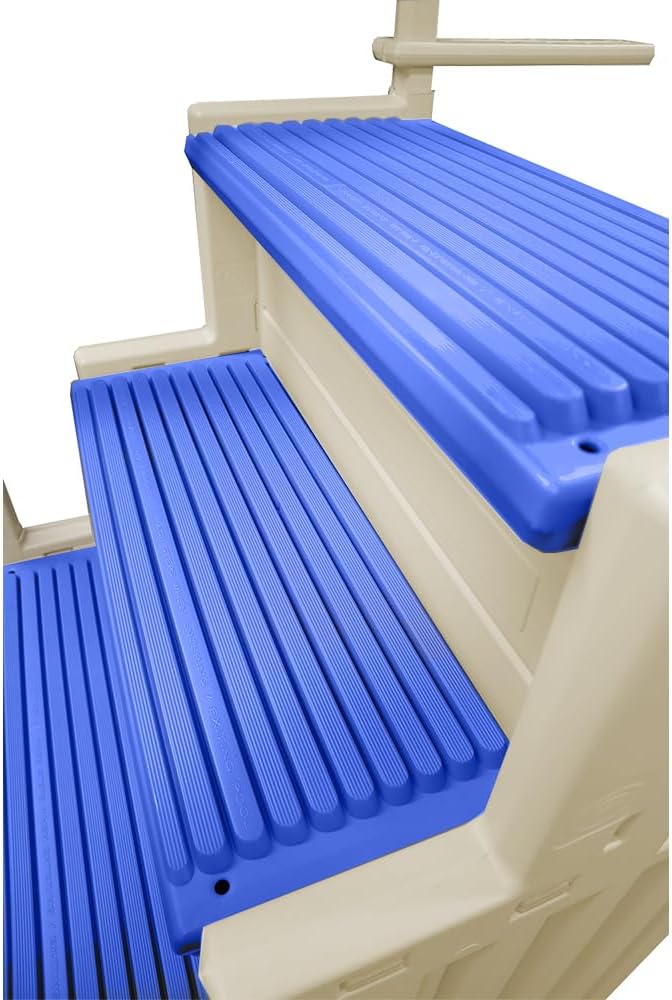 Escalones antideslizantes Aqua Select para piscinas elevadas | Azul | Para piscinas sobre tierra | Se pueden montar en terrazas de 48