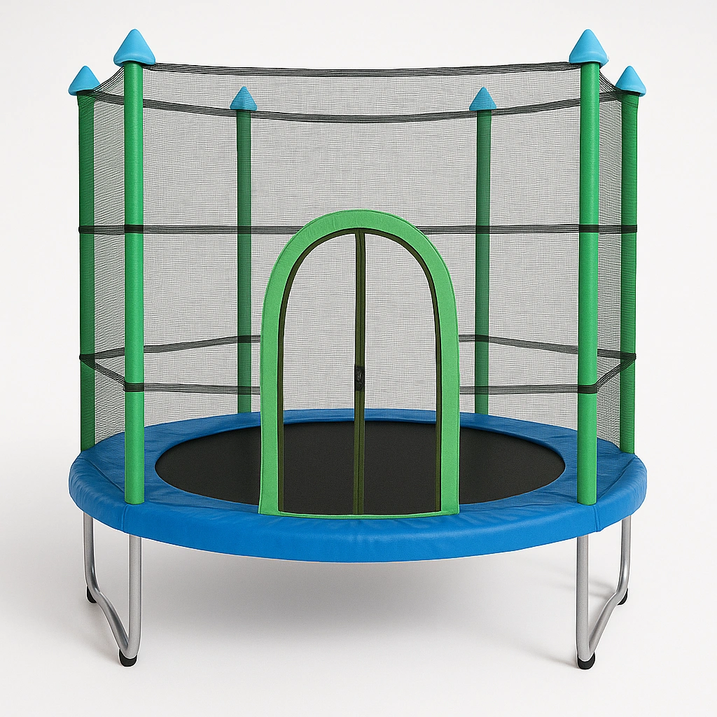 Trampolín redondo infantil exterior azul/verde acero jardín 3x3x3.1m