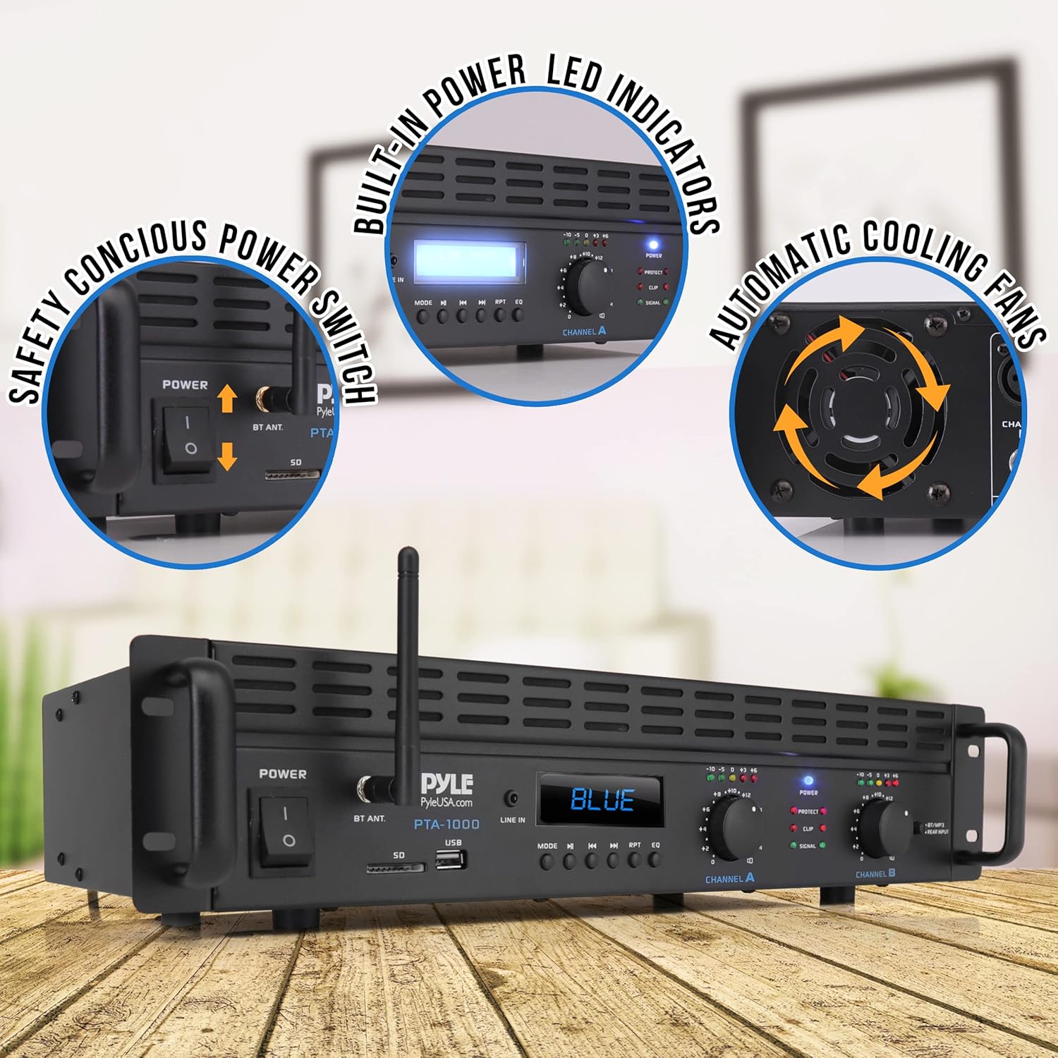 2025 Amplificador Bluetooth de 2 Canales – 2000 W en Modo Puente, Amplificador de Audio Profesional para Rack de Estudio, Conectividad TRS/XLR, Pantalla LCD, Refrigeración por Ventilador