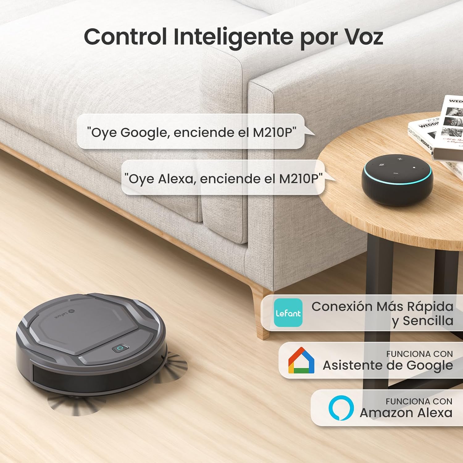 Robot Aspirador LEFANT M210 Pro 2200Pa, 120 Minutos de Autonomía, WiFi/App/Alexa, Sensor Mejorado Anti-Colisión y Anti-Caída, Navegación Inteligente, Delgado y Silencioso, 6 Modos de Limpieza