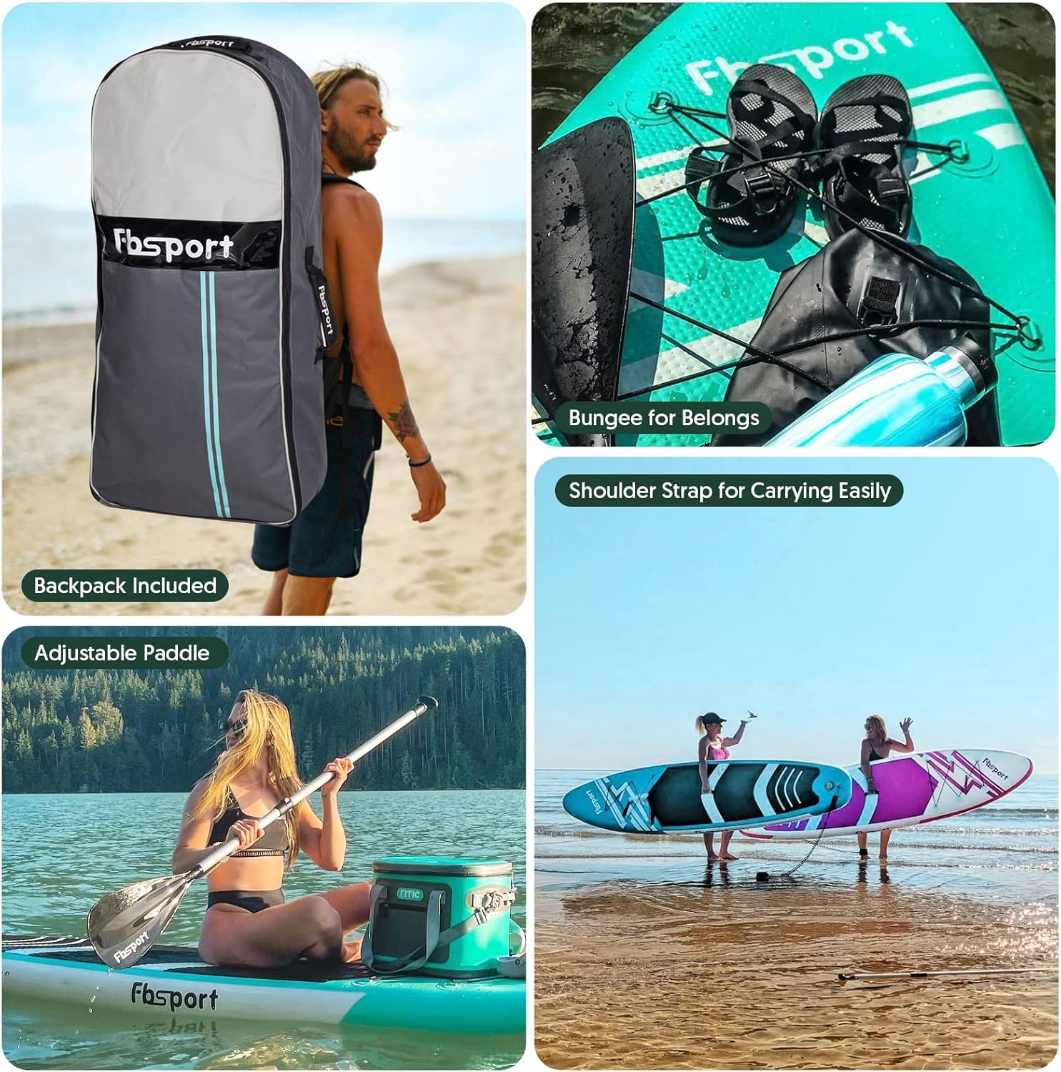 Tabla de Paddle Premium FBSPORT de 11 pulgadas, tabla de yoga con accesorios SUP y bolsa de transporte, postura ancha, control de surf, cubierta antideslizante, correa, remo y bomba para jóvenes y adultos
