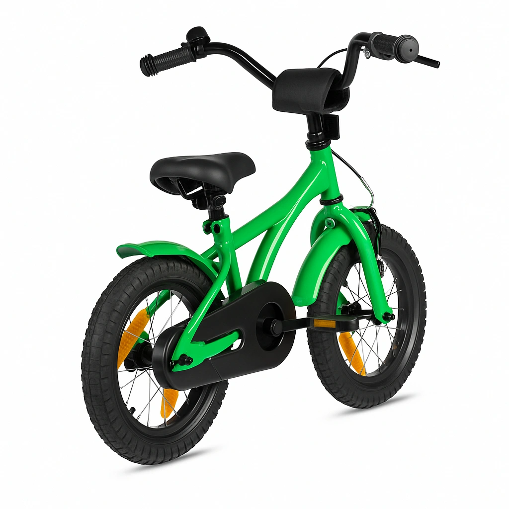 Bicicleta infantil verde, apta para niños, material resistente